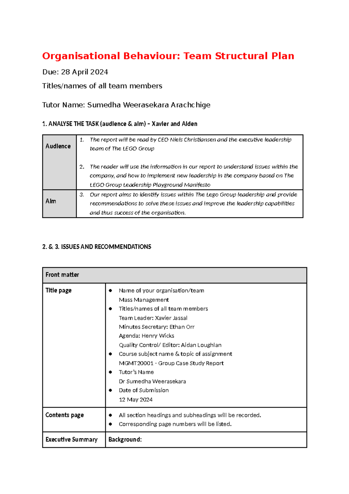 OB Structural Plan - Copy - Organisational Behaviour: Team Structural ...