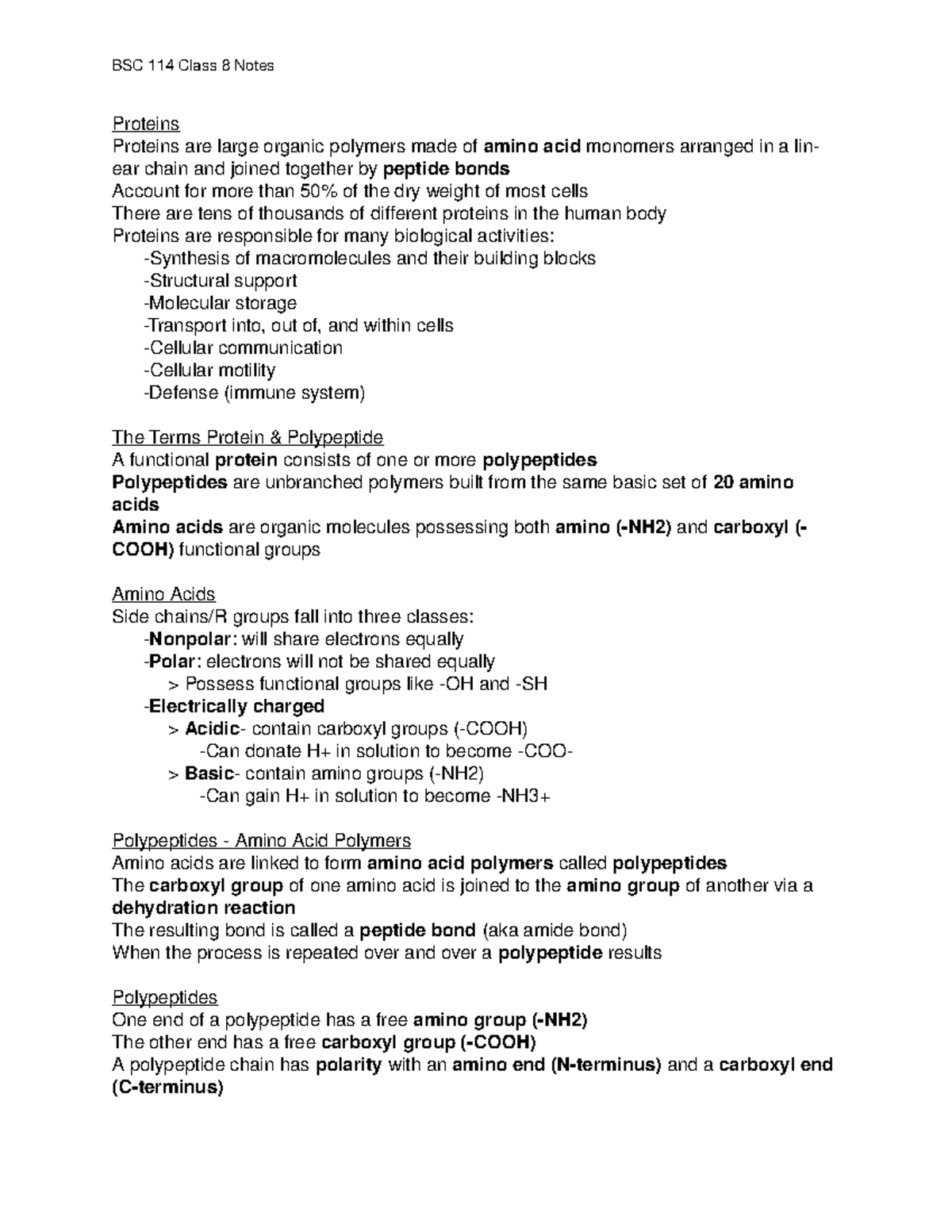 bsc-114-class-8-lecture-notes-8-bsc-114-class-8-notes-proteins