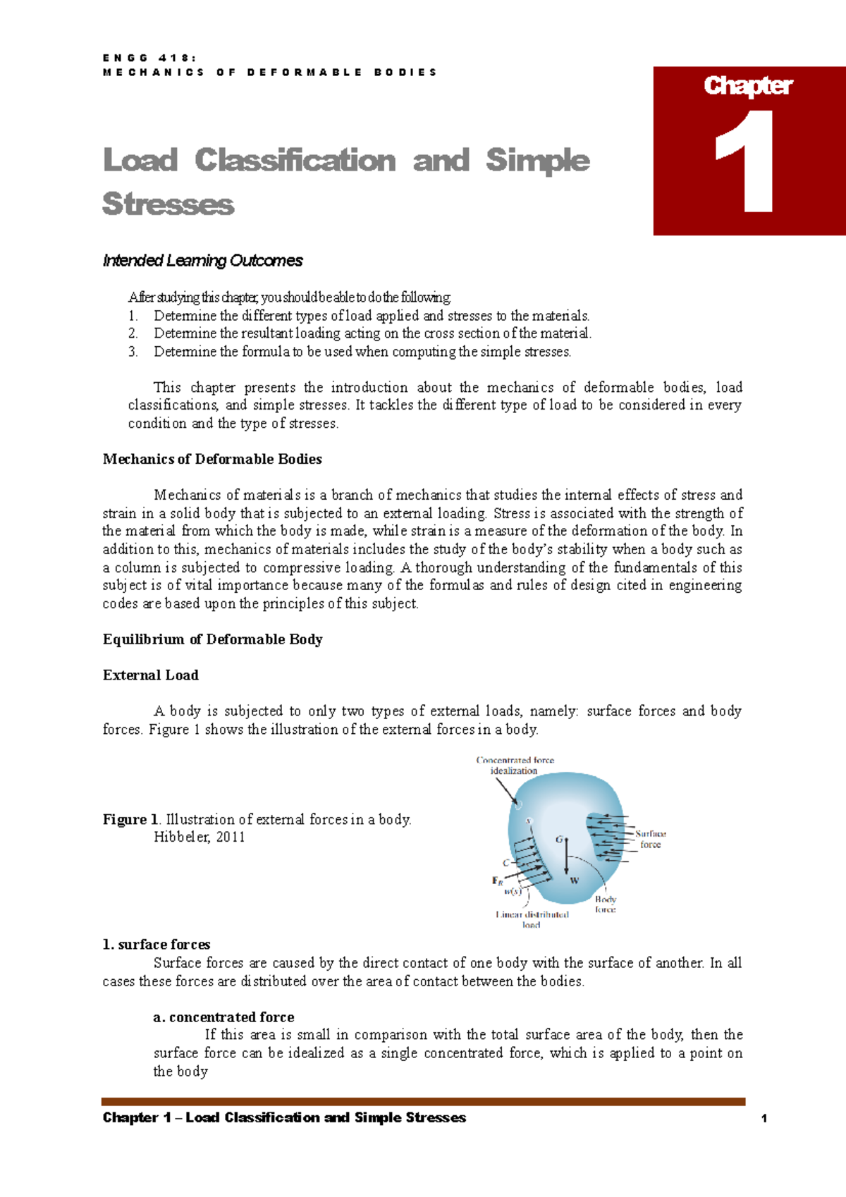 Load Classification and Simple Stresses - M E C H A N I C S O F D E F O