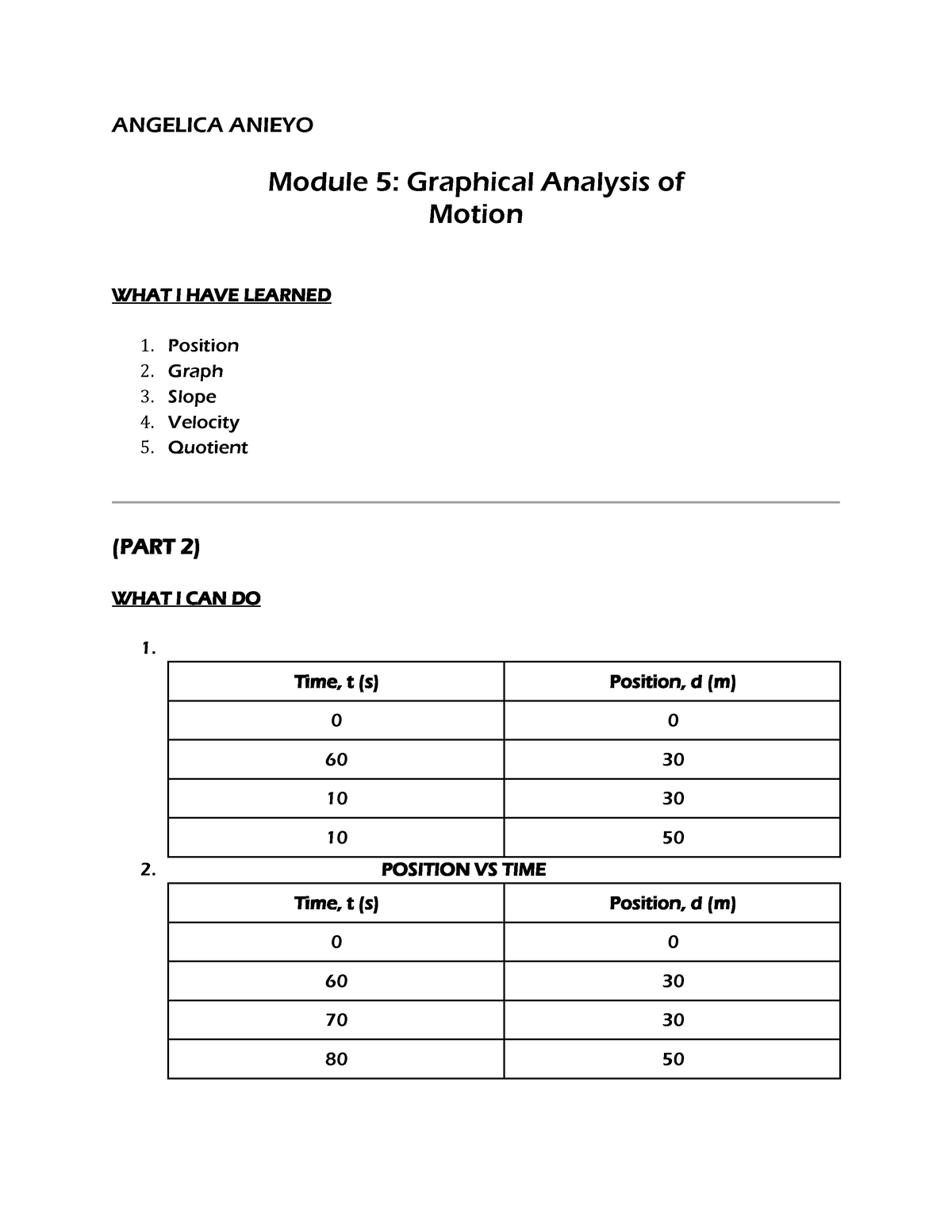 physics homework #5 graphical analysis