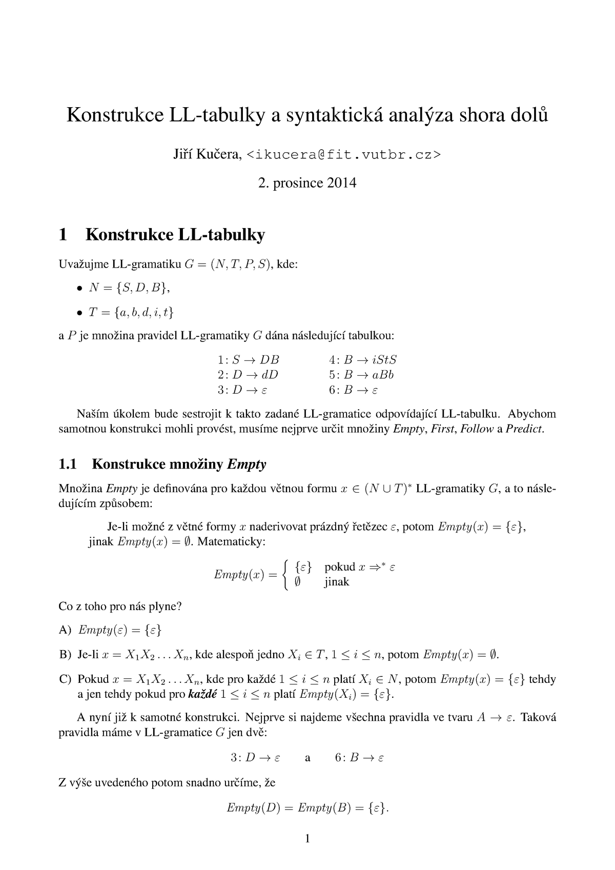 Ll1 Example 14 12 Konstrukce Ll Tabulky A Syntakticka Analyza Shora Dol U Jiˇri Kuˇcera Studocu