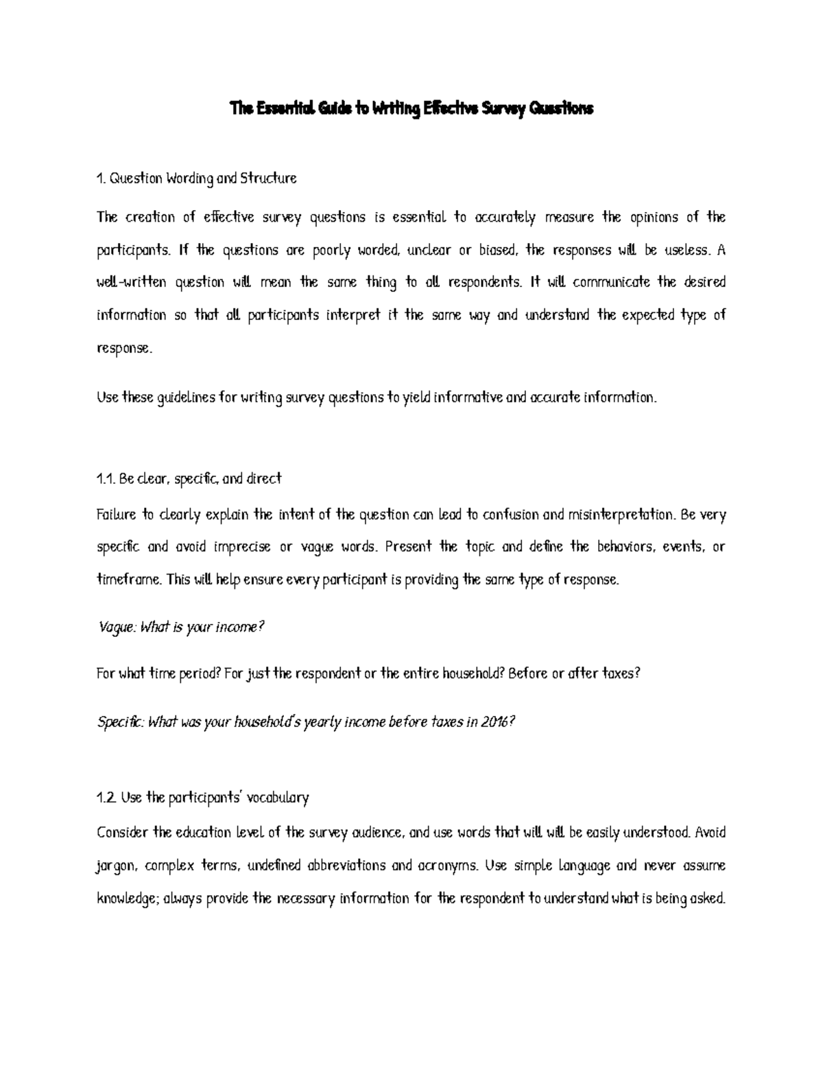 The Essential Guide to Writing Effective Survey Questions - BS ...