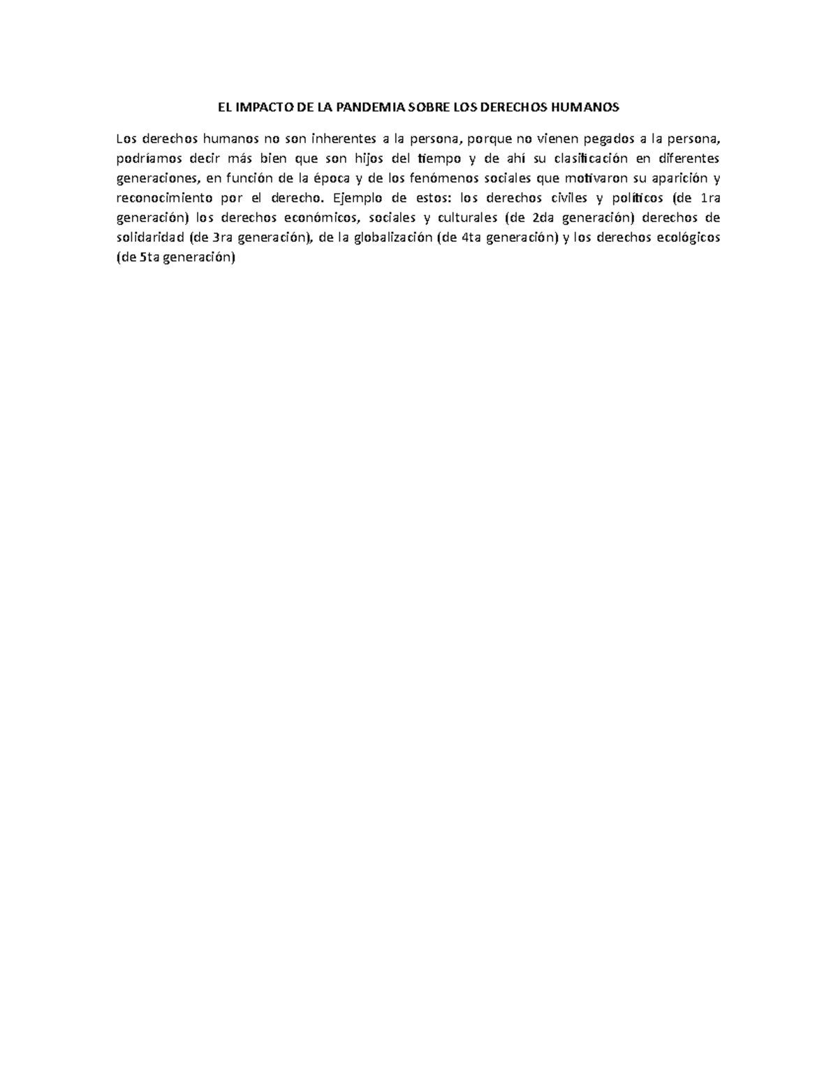 EL Impacto DE LA Pandemia Sobre LOS Derechos Humanos - EL IMPACTO DE LA ...