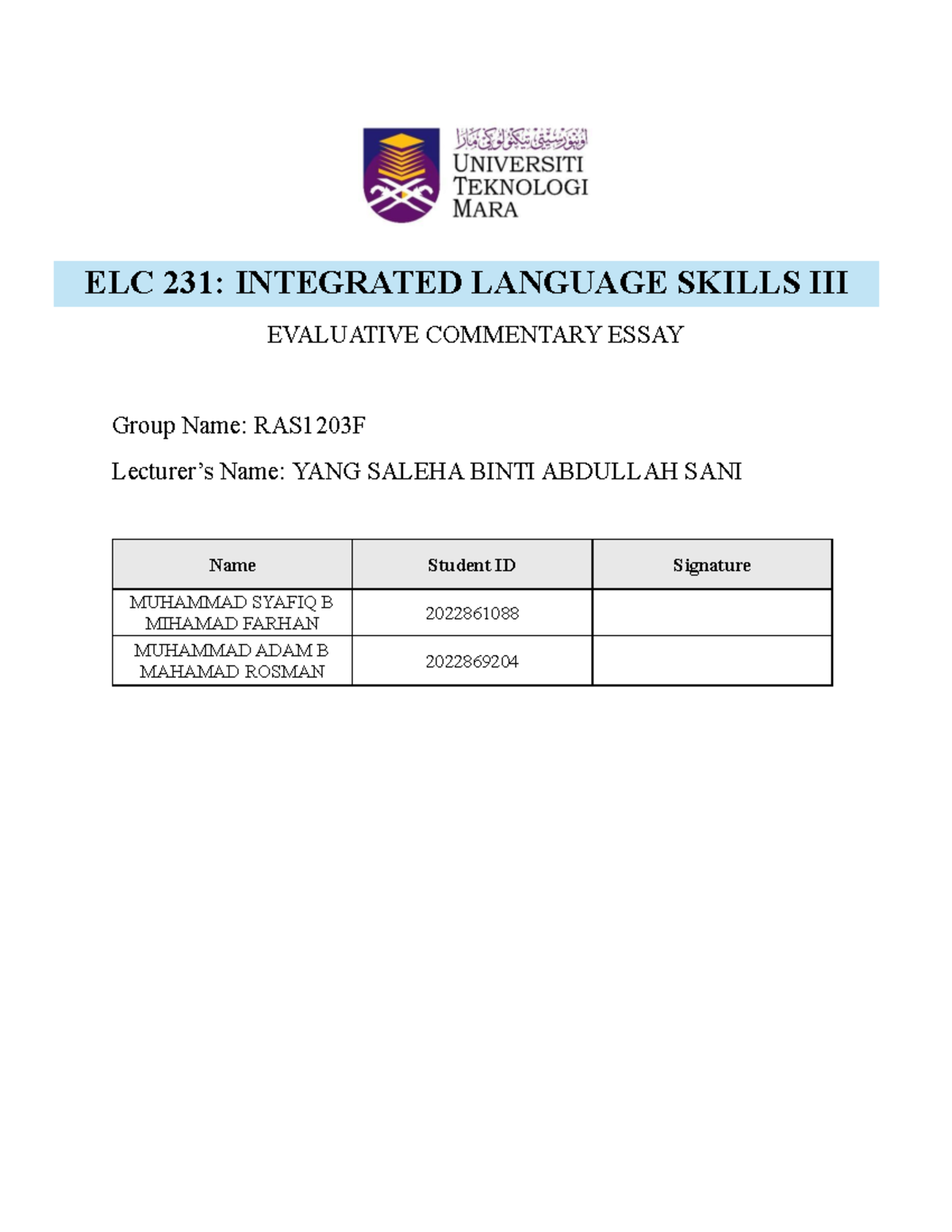 Elc Article Assigment Elc 231 Integrated Language Skills Iii