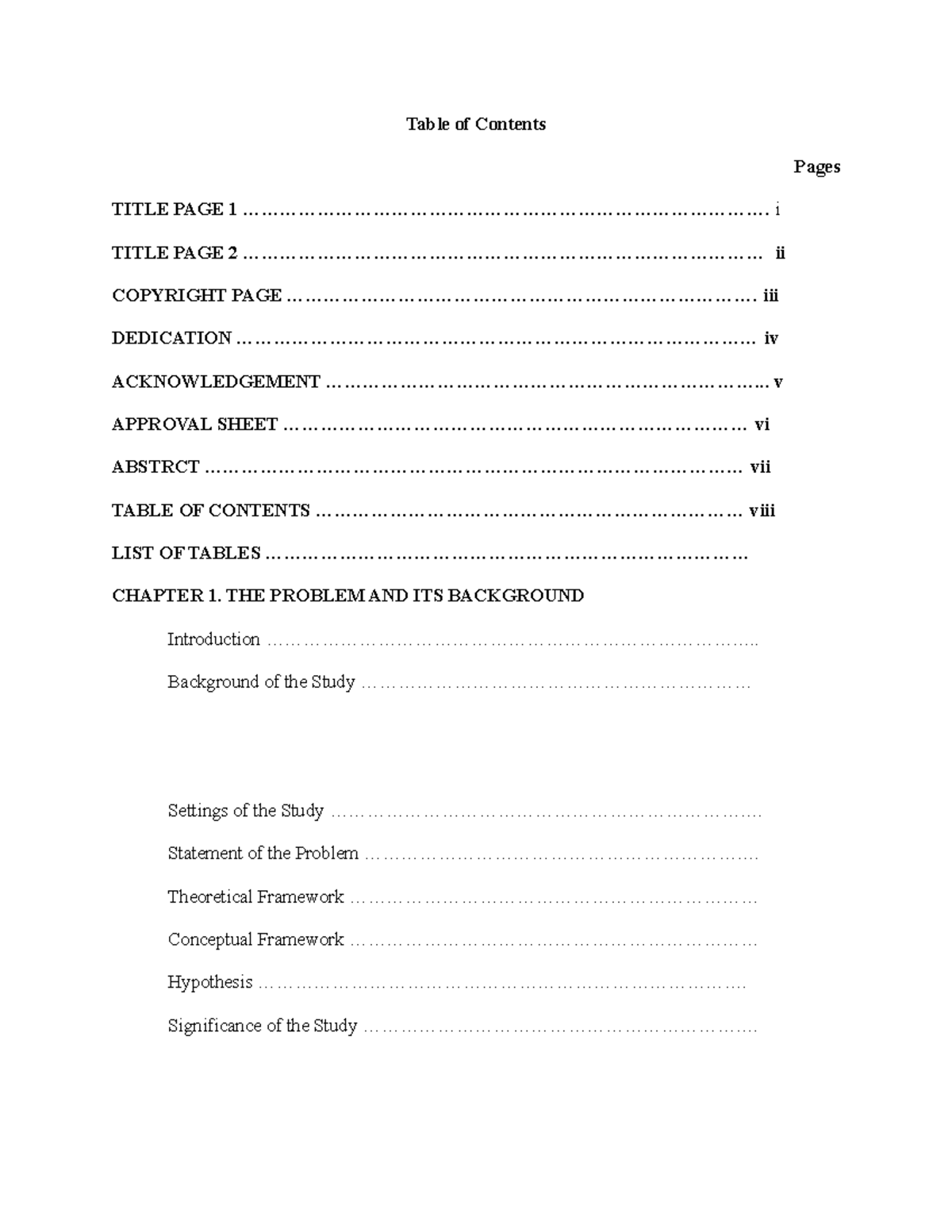 Table of contents, conceptual literature, references - Table of ...