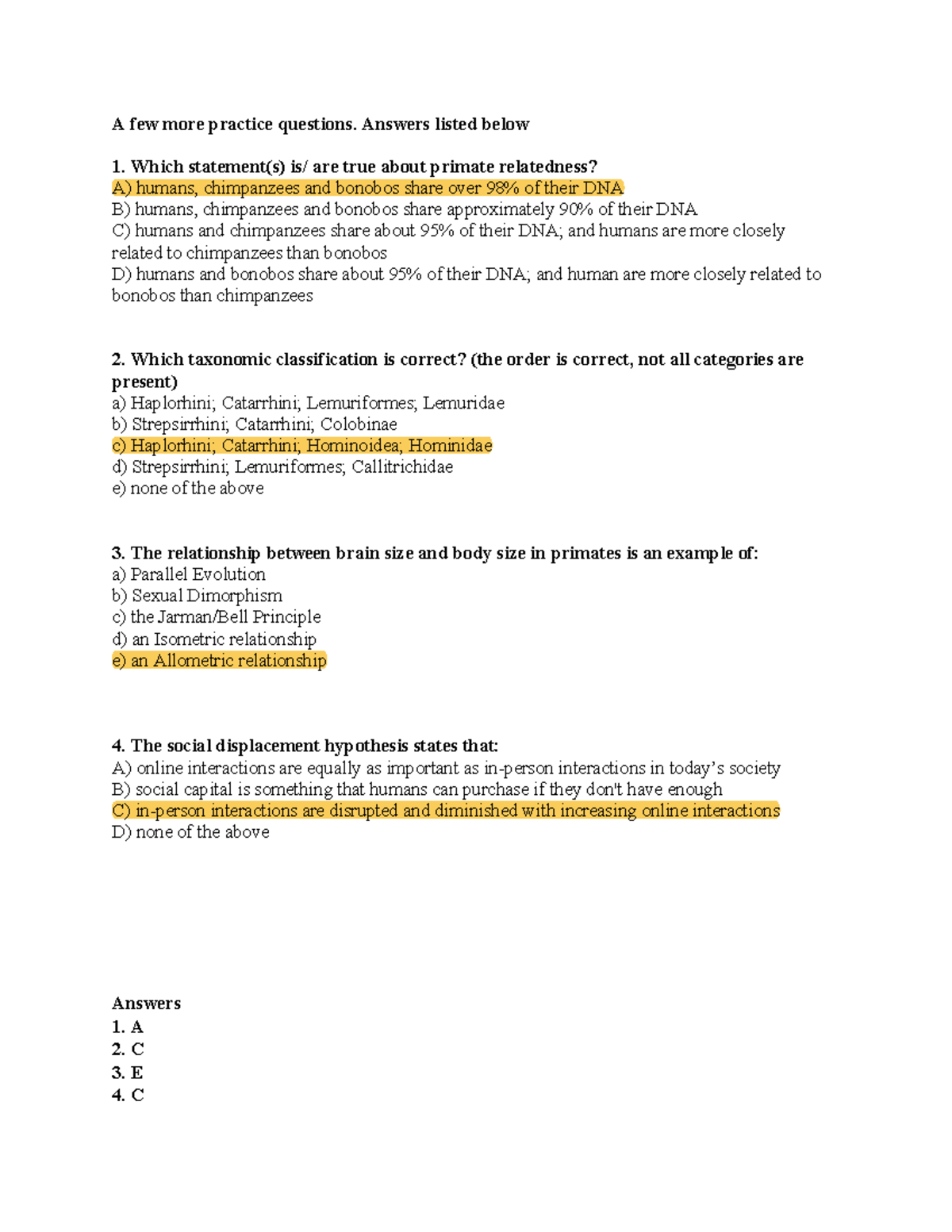 EXAM Practice Questions - A few more practice questions. Answers listed ...