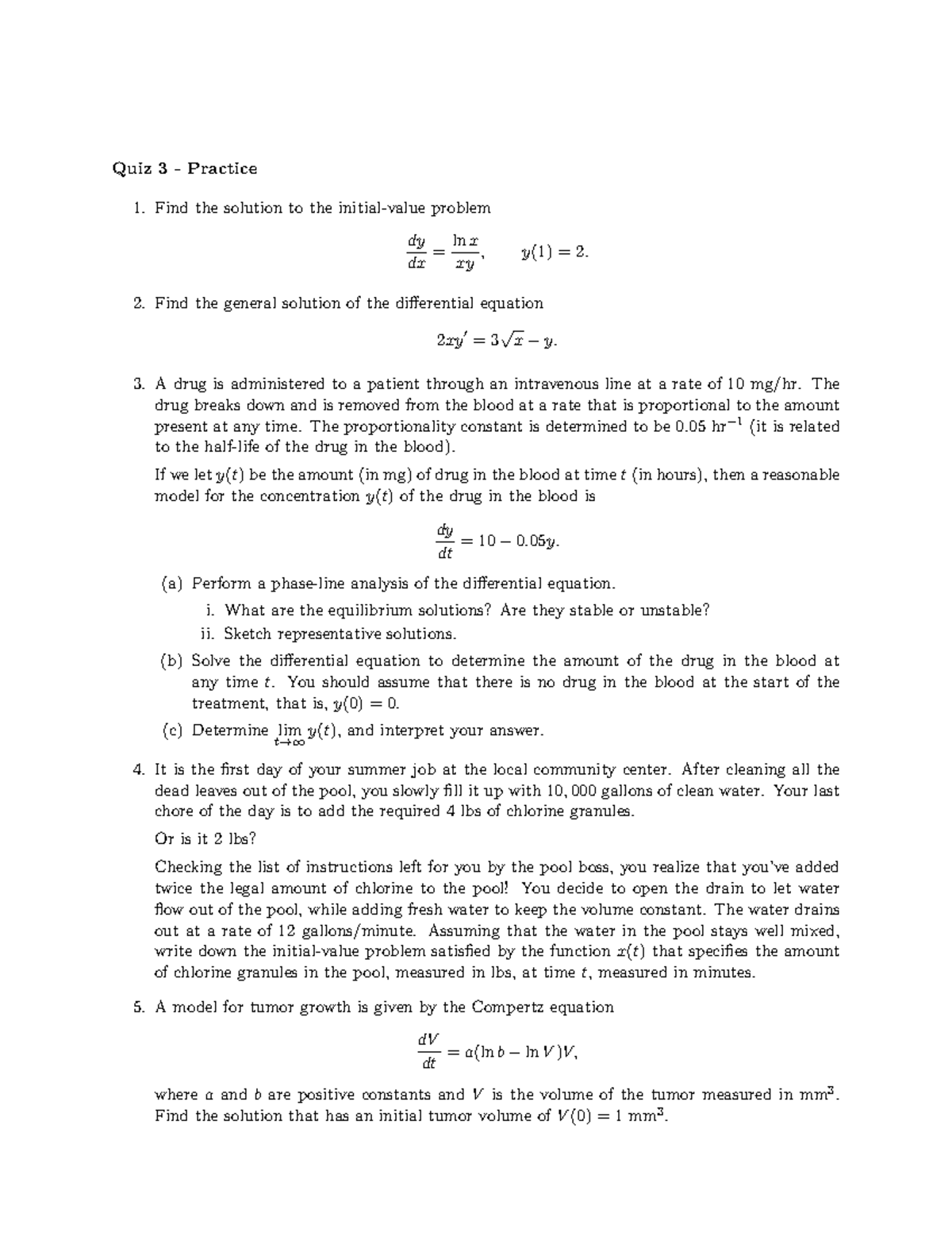 Quiz 3 - Practice - Quiz 3 - Practice Find the solution to the initial ...