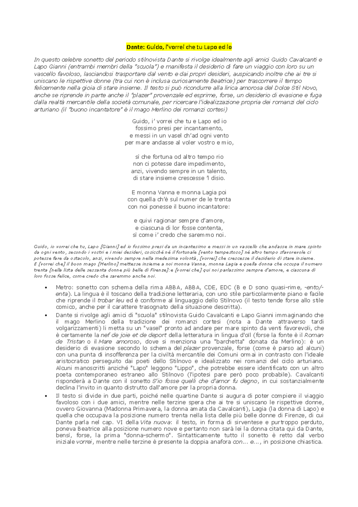 Testo E Anlisi Di Alcune Poesie Di Dante Dante Guido I vorrei Che 
