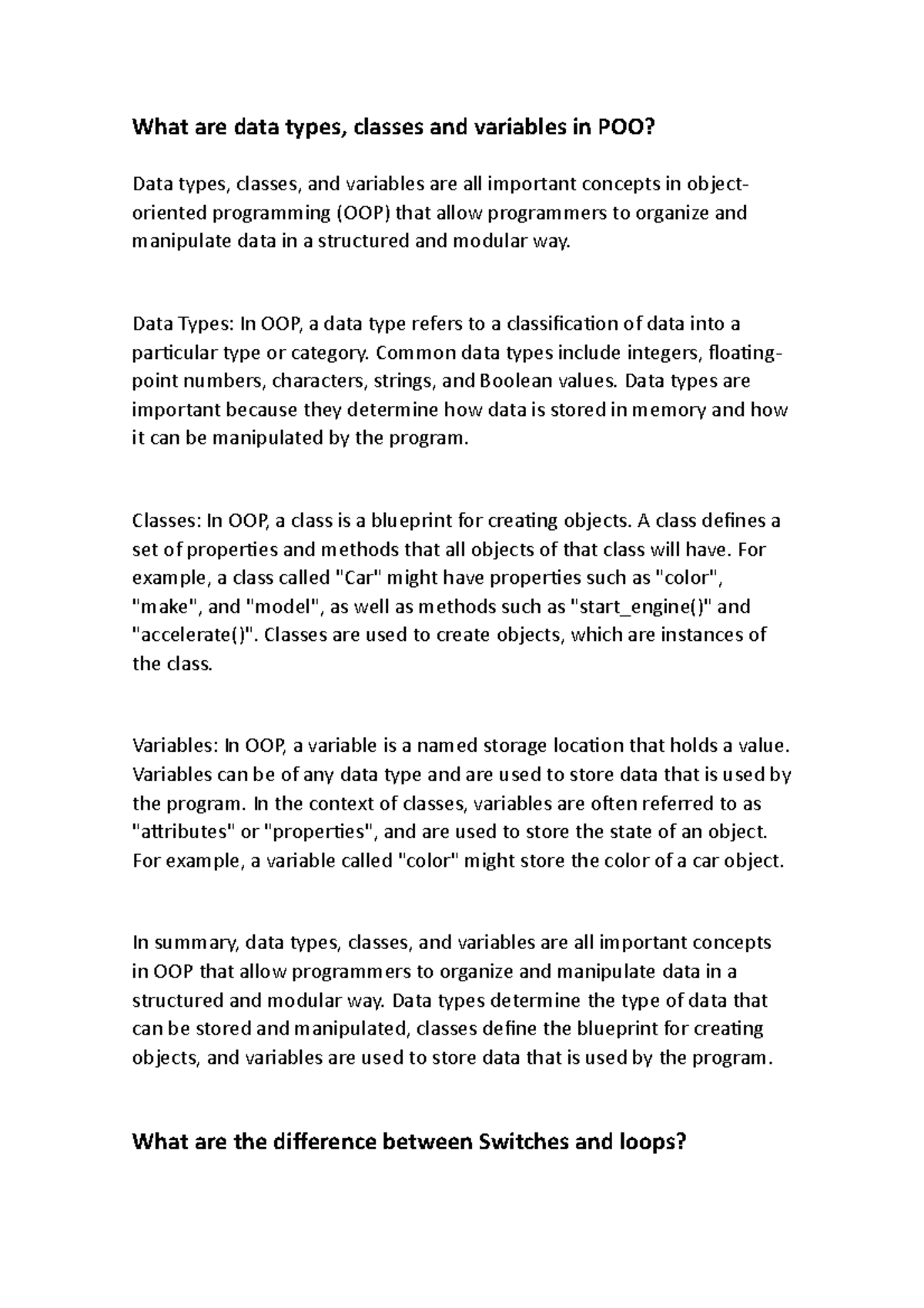 POO Concepts - What are data types, classes and variables in POO? 1 ...