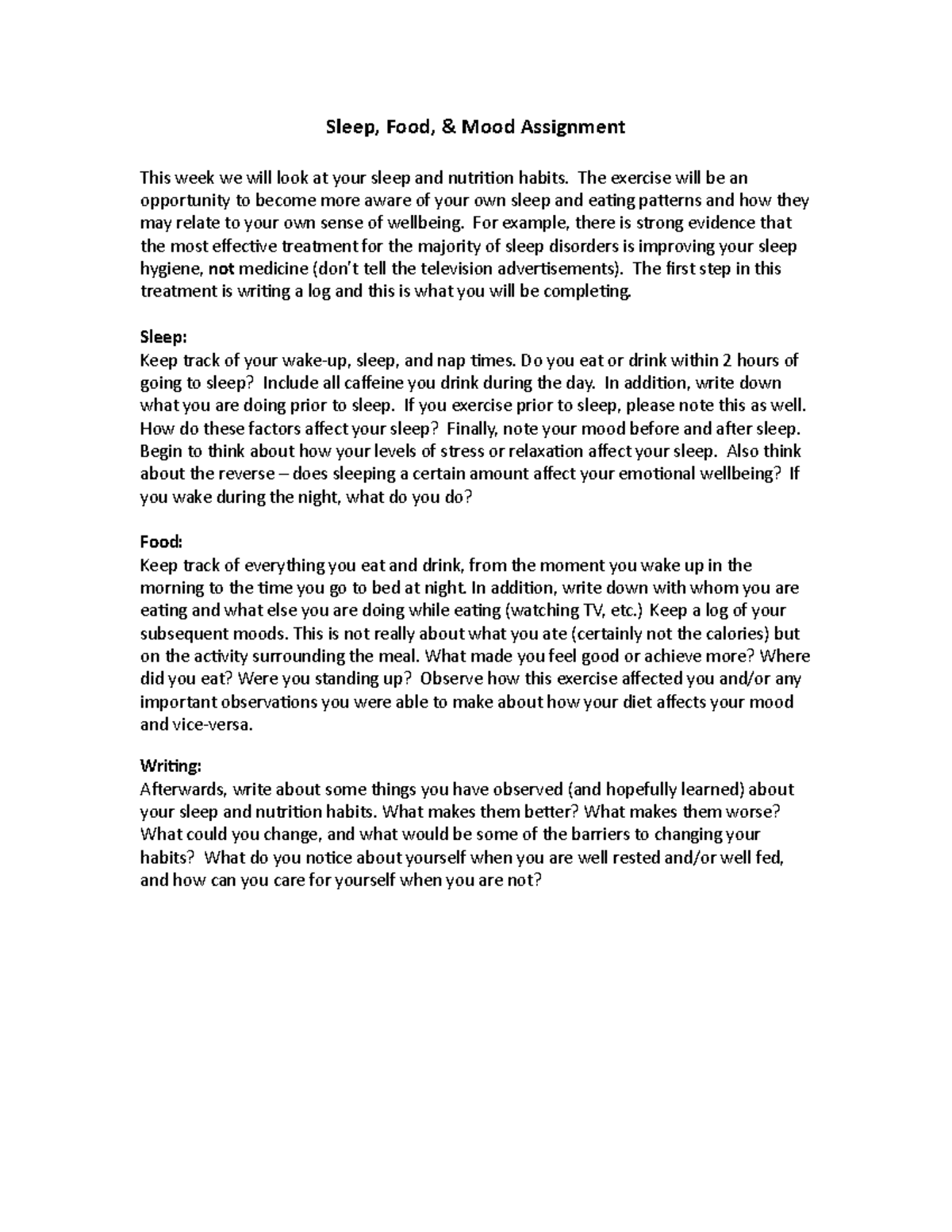 Sleep, Food, Mood Assignment 2 - Sleep, Food, & Mood Assignment This ...