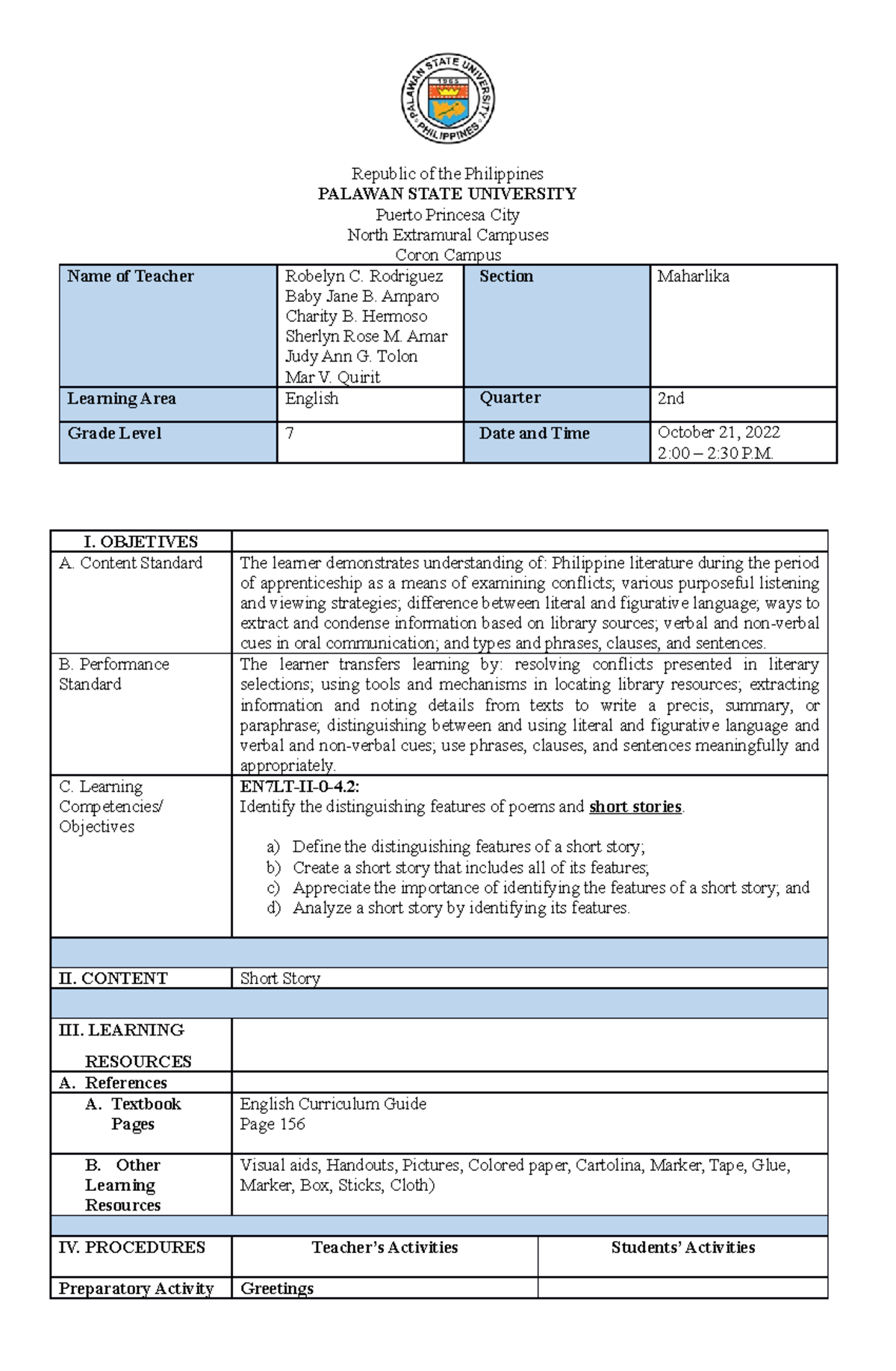 DLP-FS2- Group- Maharlika - Republic of the Philippines PALAWAN STATE ...