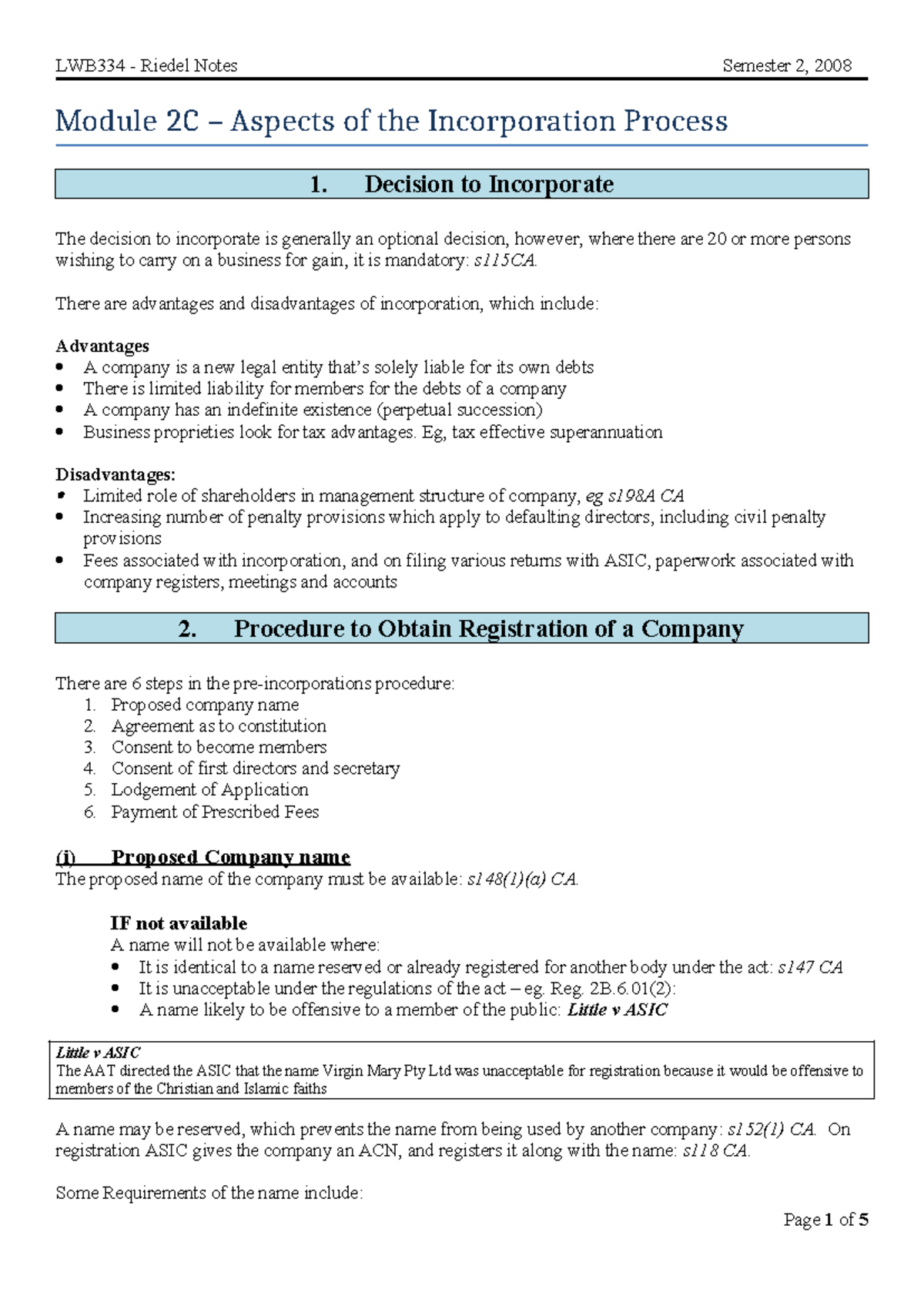 Module 2C (Wk 2) - Aspects of the Incorporation Process - Module 2C ...