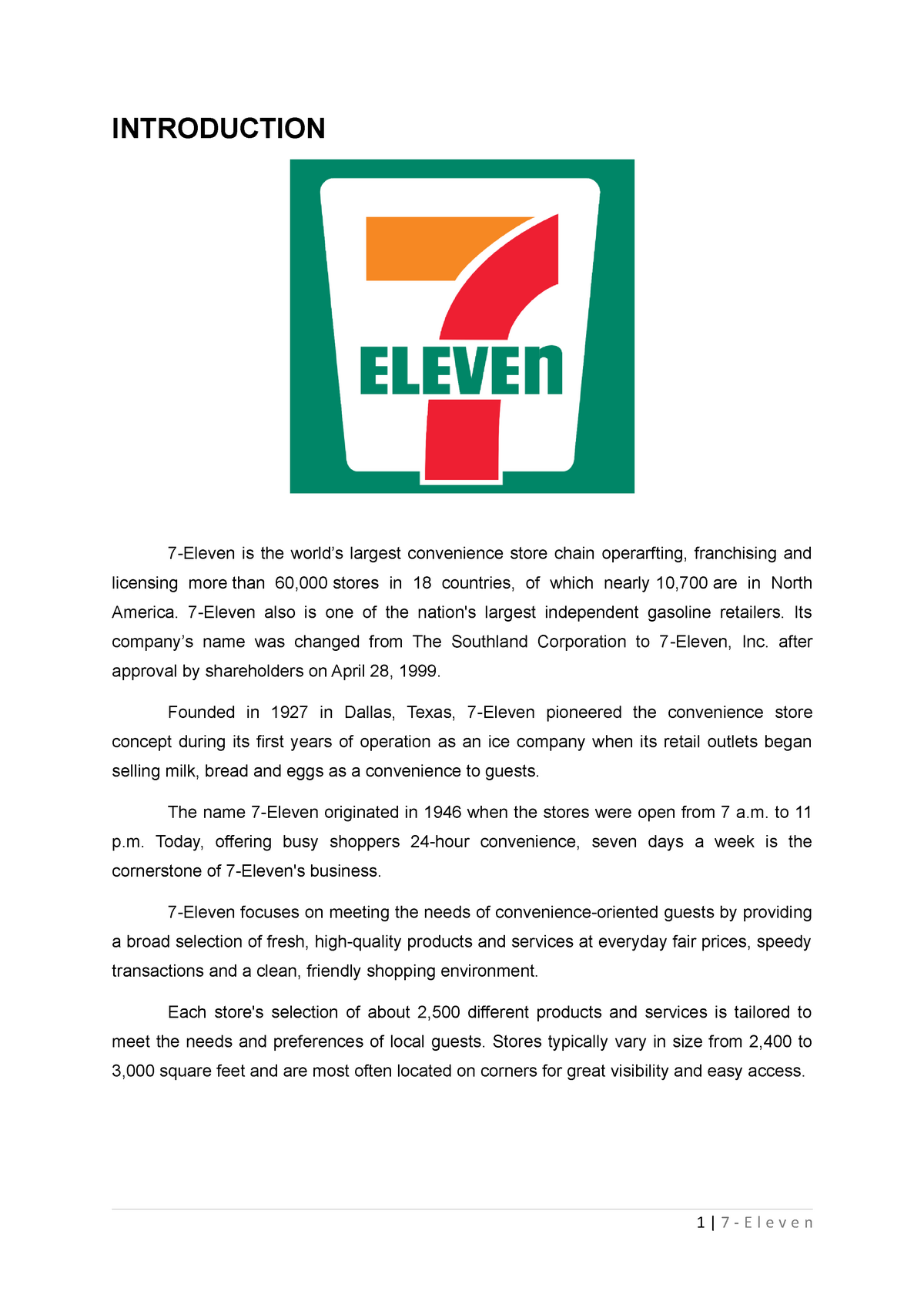 assignment of 7 eleven
