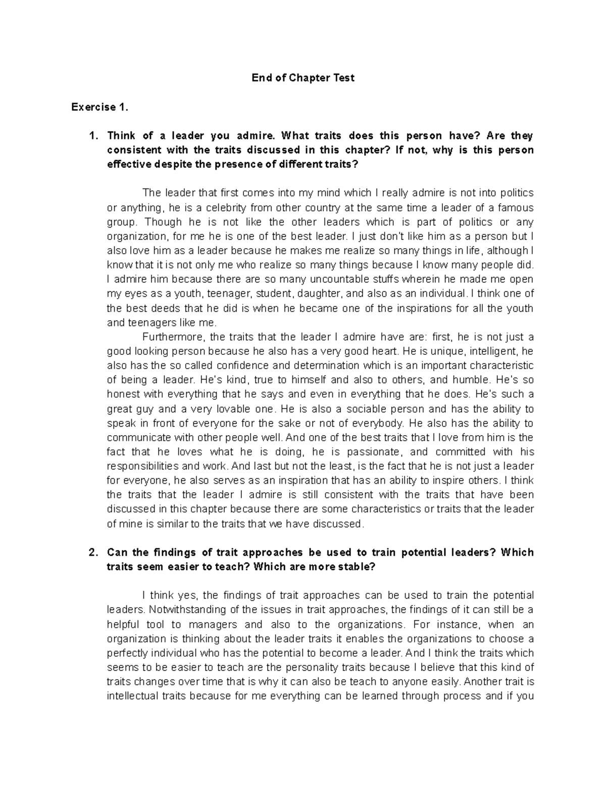 Organizational Behavior Chapter 7 End of Chapter Test End of Chapter