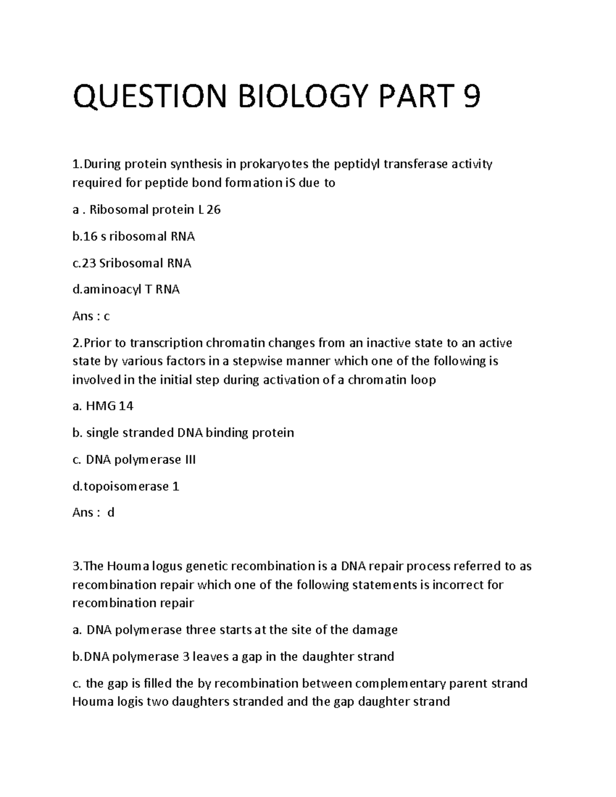 Cell Biology Question Part 8 Question Biology Part 9 1 Protein Synthesis In Prokaryotes The