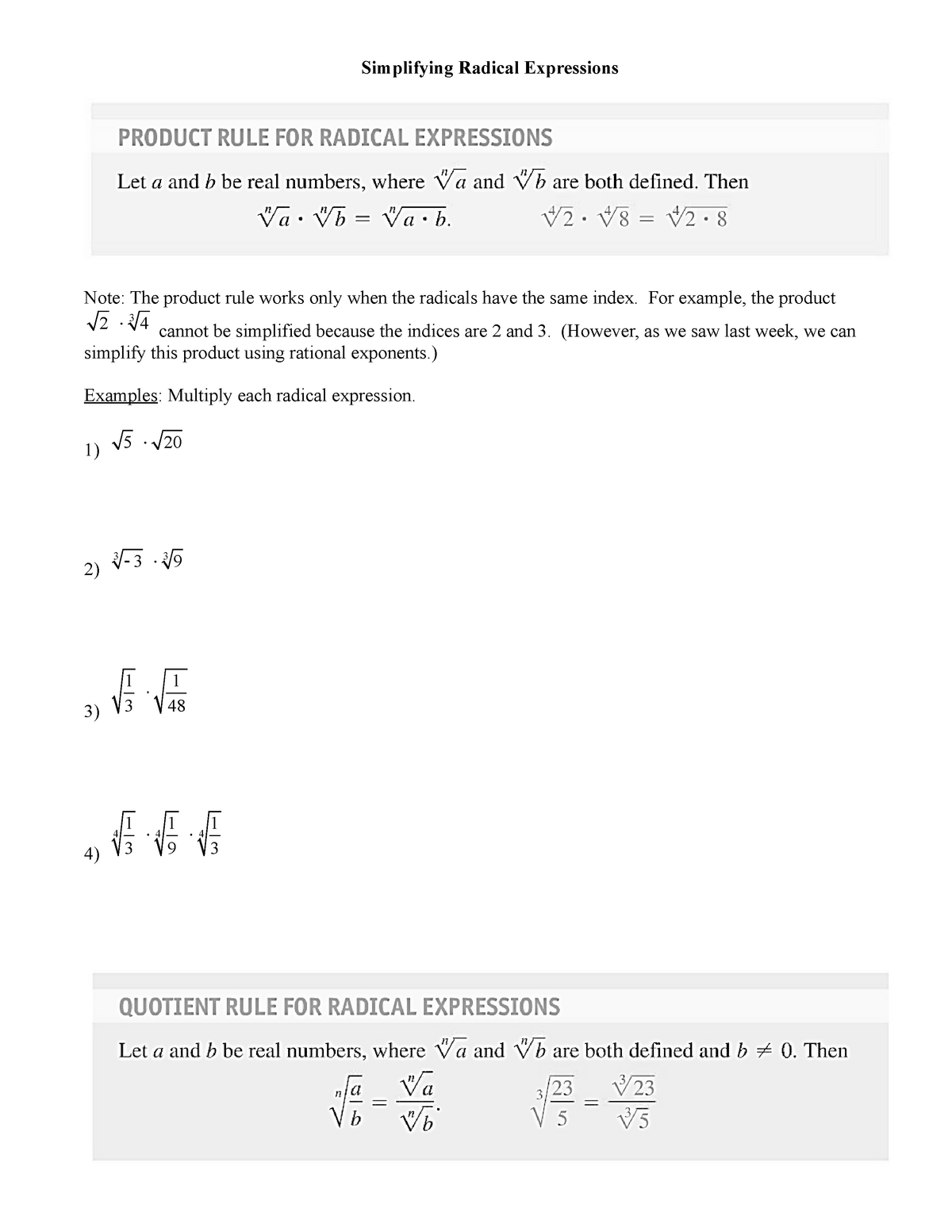 21 Simplifying Radical Expressions - 21.21 - Intermediate Algebra With Simplifying Radical Expressions Worksheet Answers