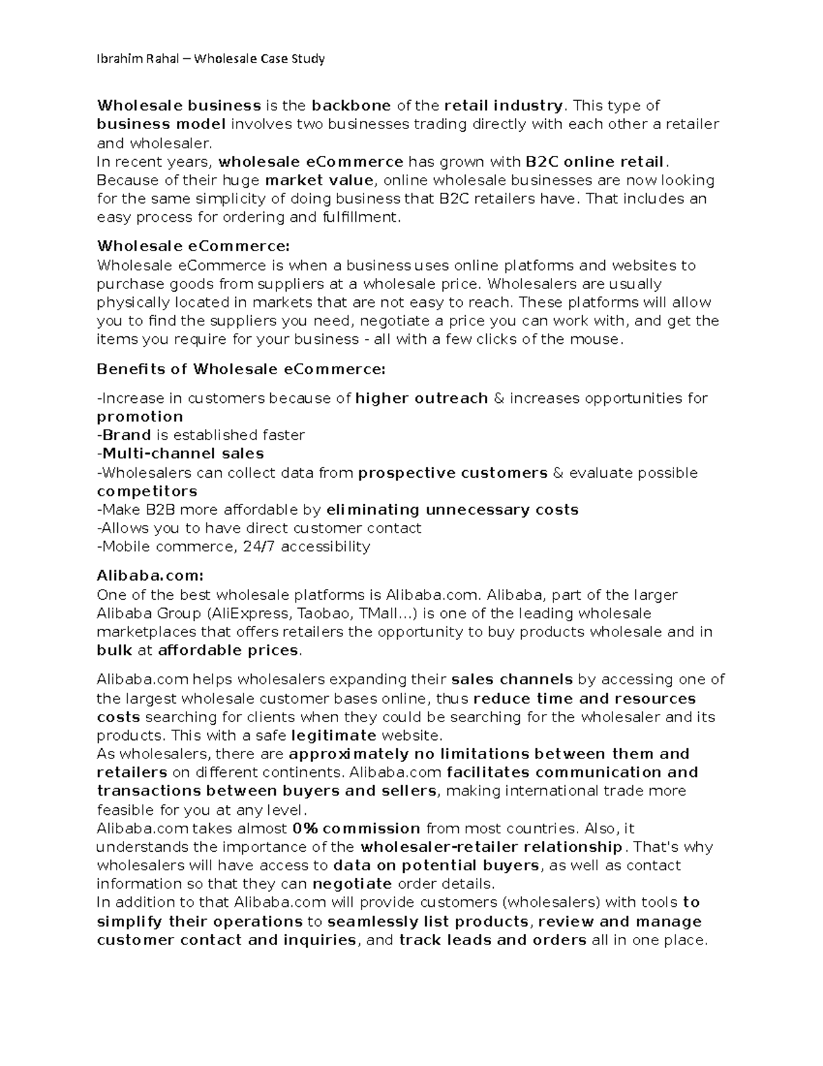 Wholesale Case Study about Alibaba Model Wholesale business is the