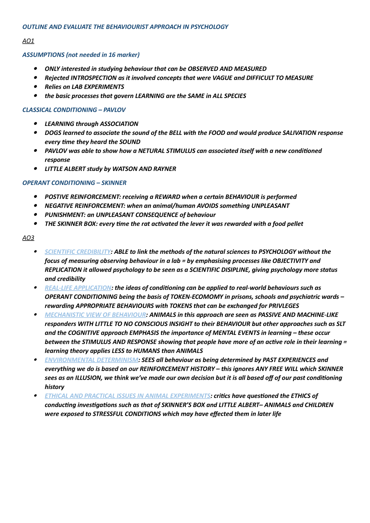 behaviourist approach psychology essay