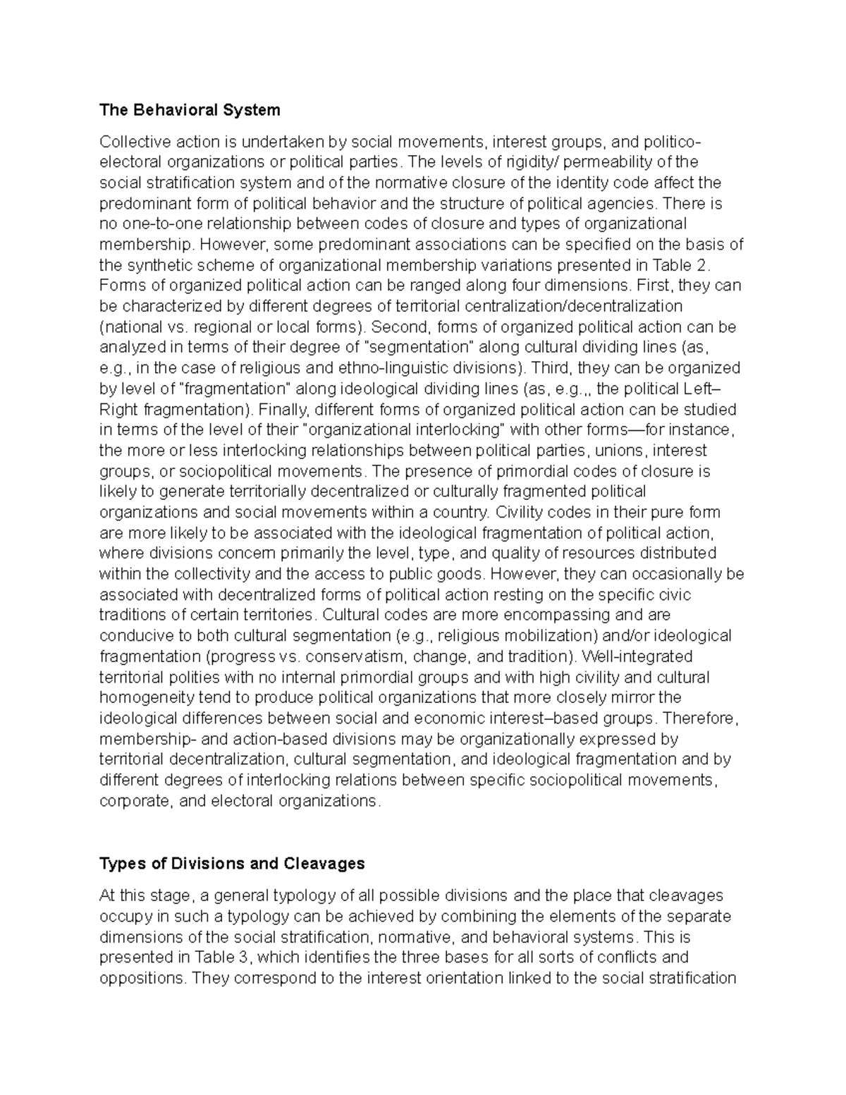 The Behavioral System - The Behavioral System Collective action is ...