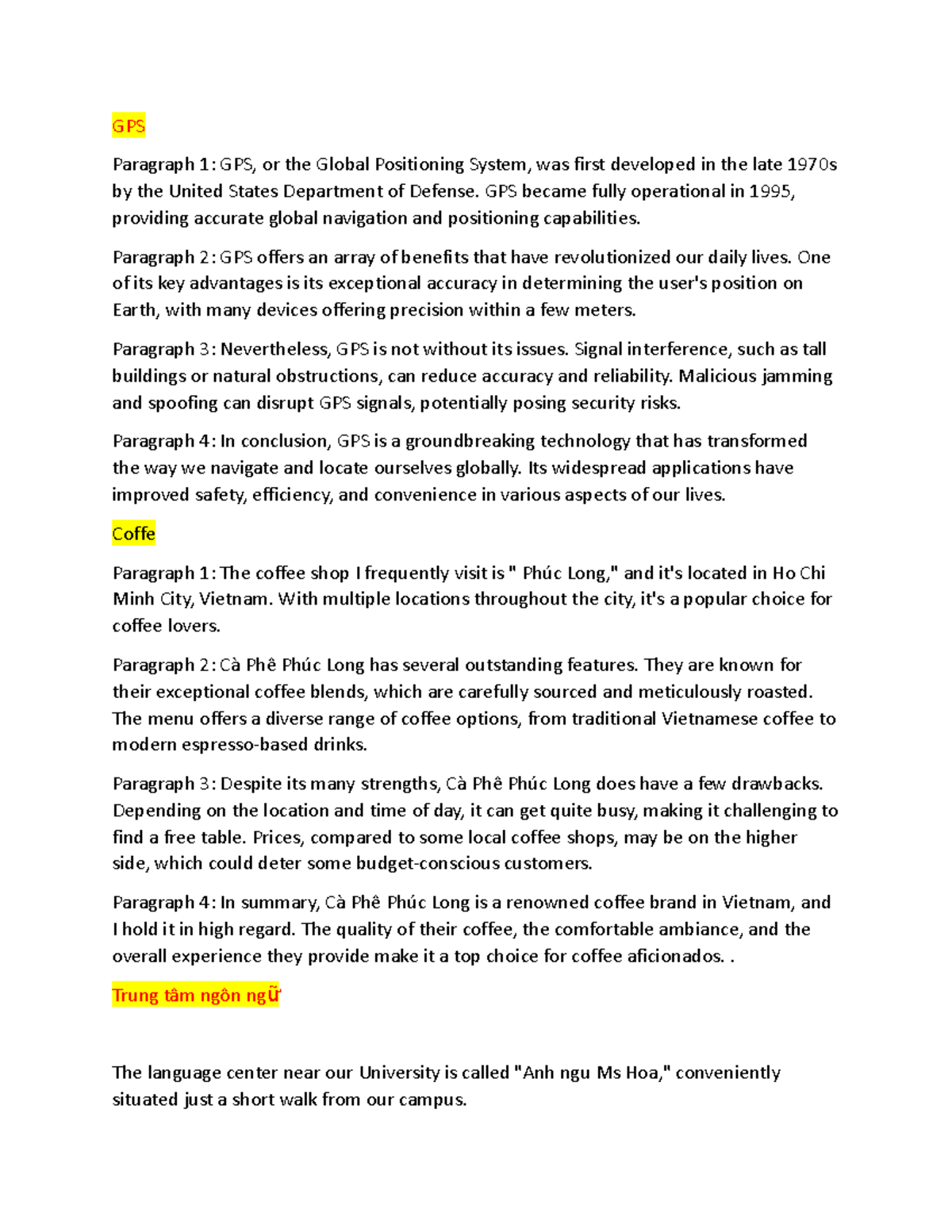 Viết riview Không có GPS Paragraph 1 GPS, or the Global