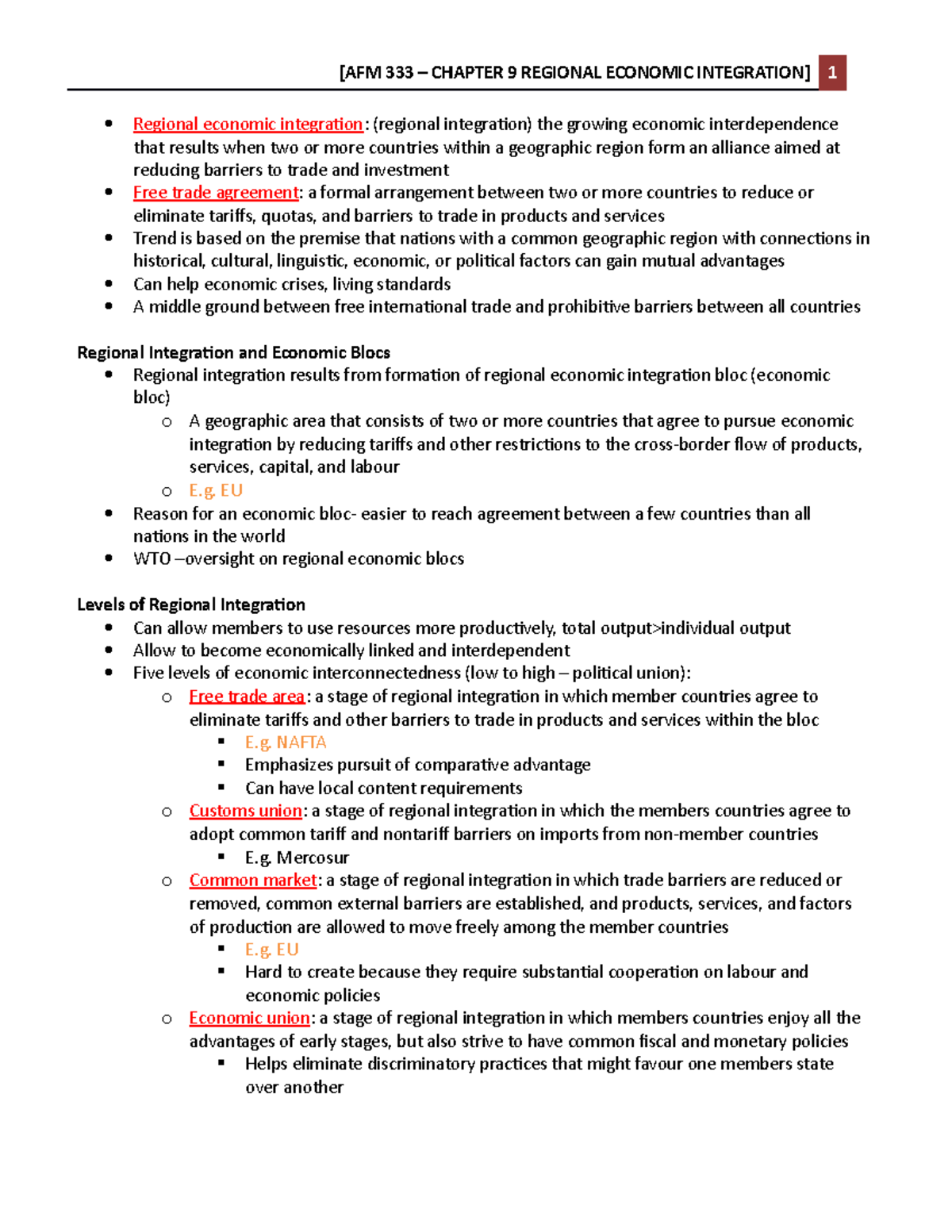 AFM 333 – Ch 9 Regional Economic Integration - [AFM 333 – CHAPTER 9 ...
