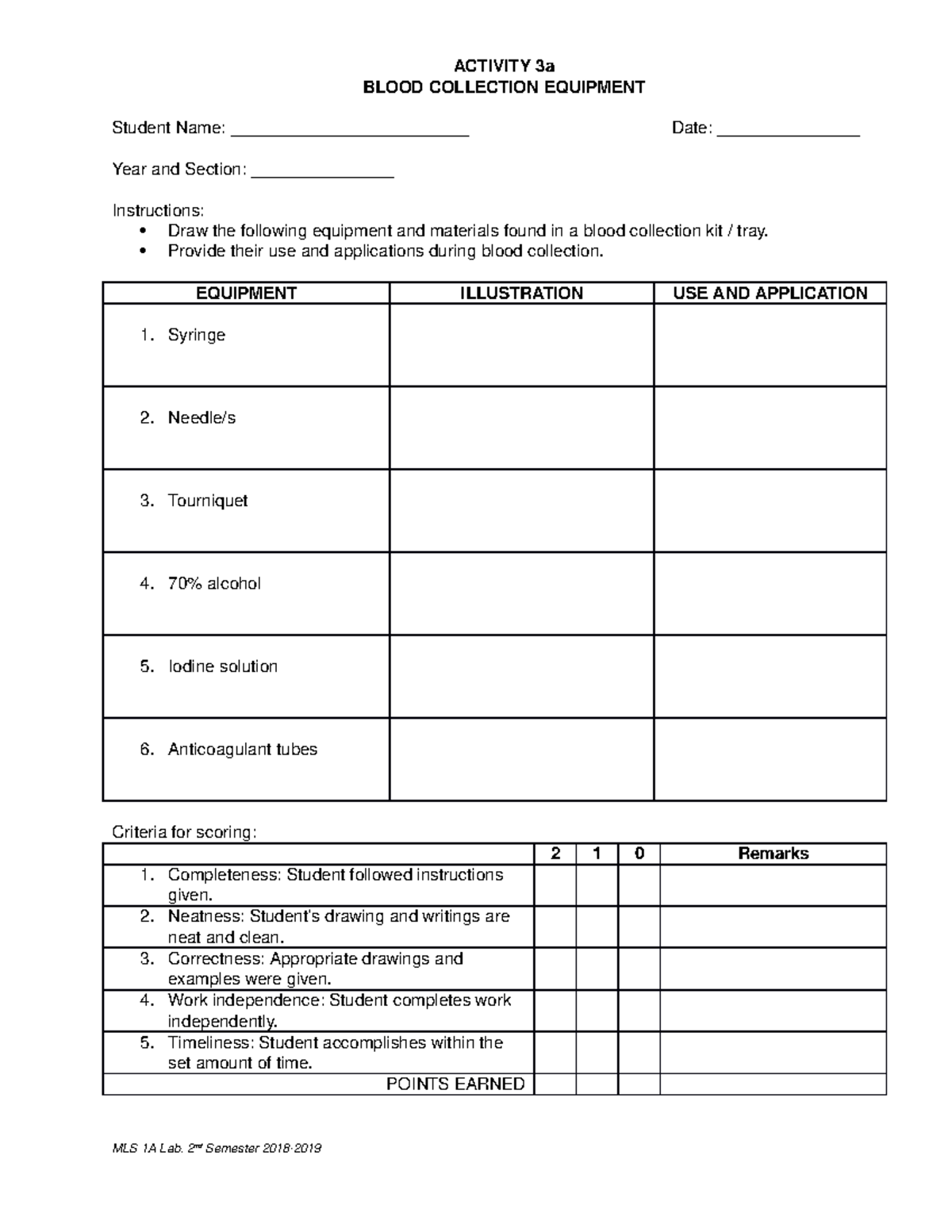 Blood-collection-equipment - ACTIVITY 3a BLOOD COLLECTION EQUIPMENT ...