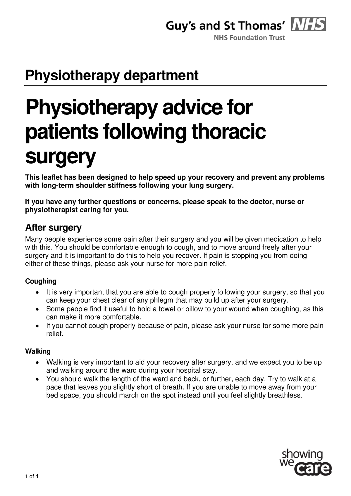 Physiotherapy advice for patients following thoracic surgery ...