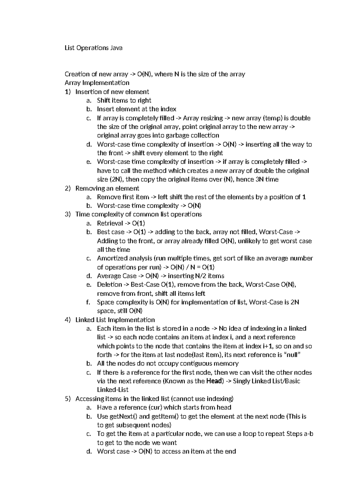 List Lecture 2040 - List Operations Java Creation of new array -> O(N ...