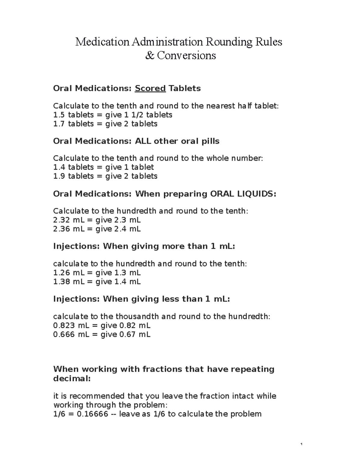 1343 Math Rounding Rules & Conversions Medication Administration