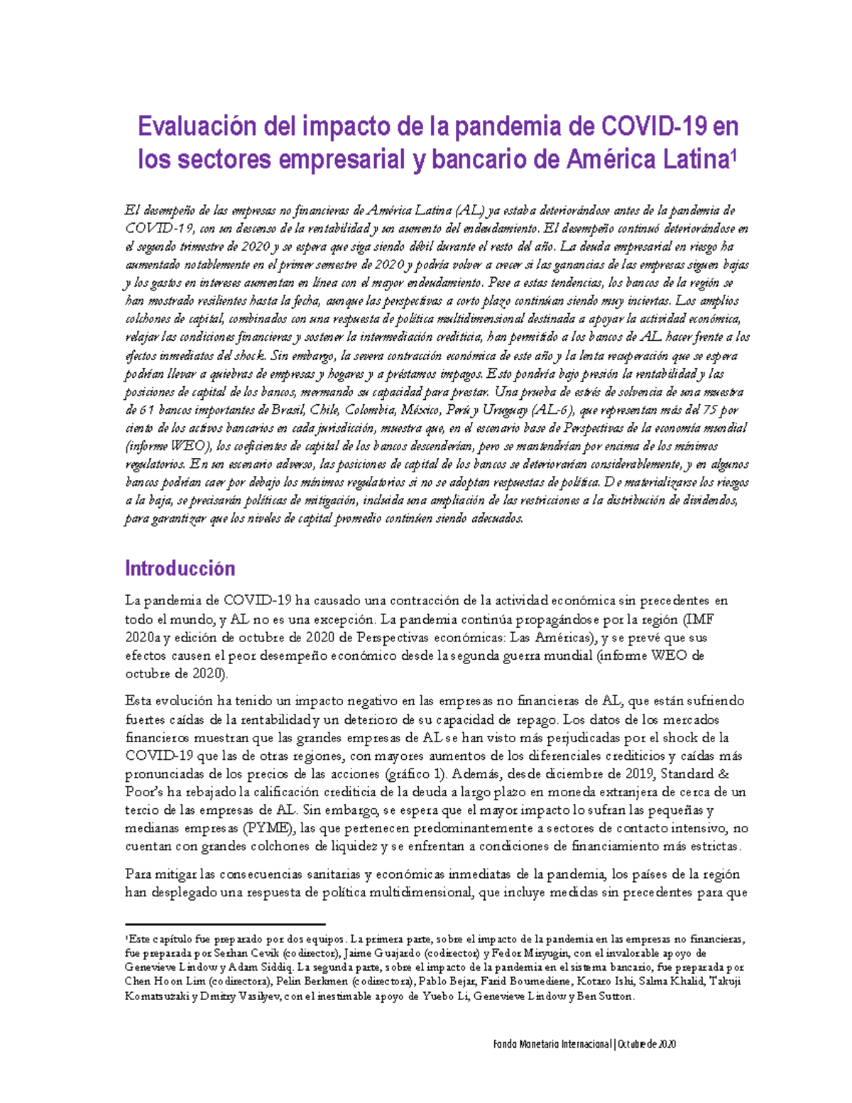 Corporate Financial-SPA - Evaluación del impacto de la pandemia de ...