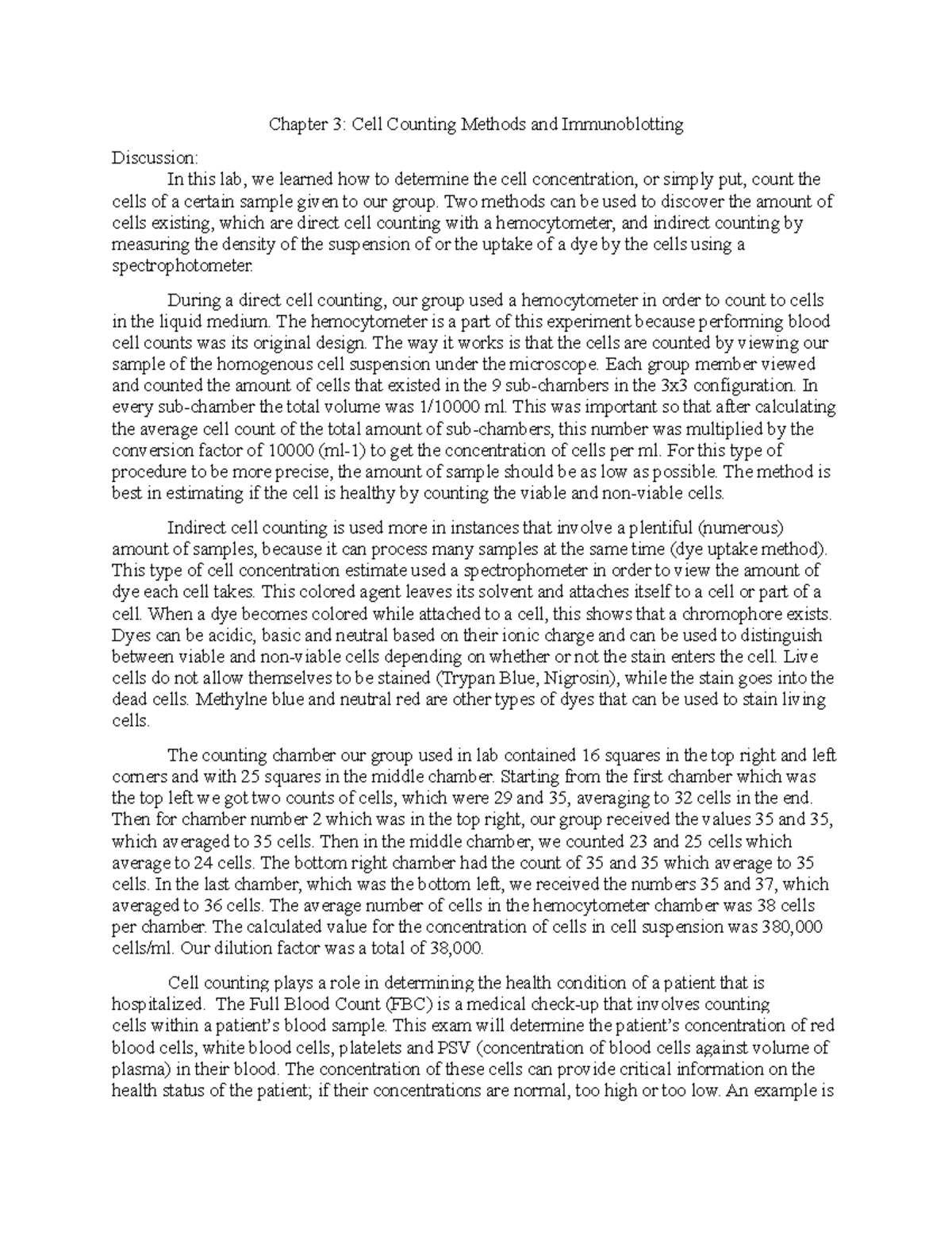 Chapter 3 Discussion (lab report) - Chapter 3: Cell Counting Methods