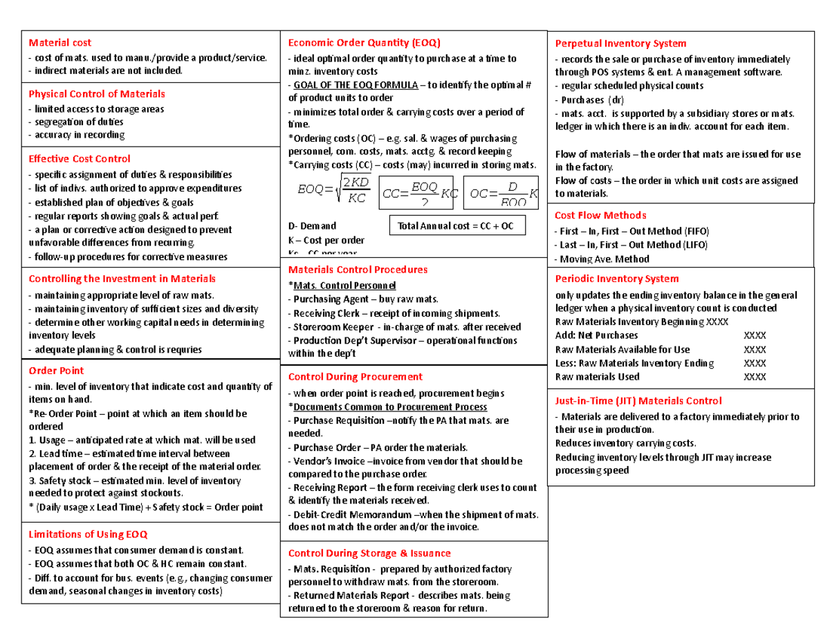 C2 - acctg. for mats - Just-in-Time (JIT) Materials Control Materials ...
