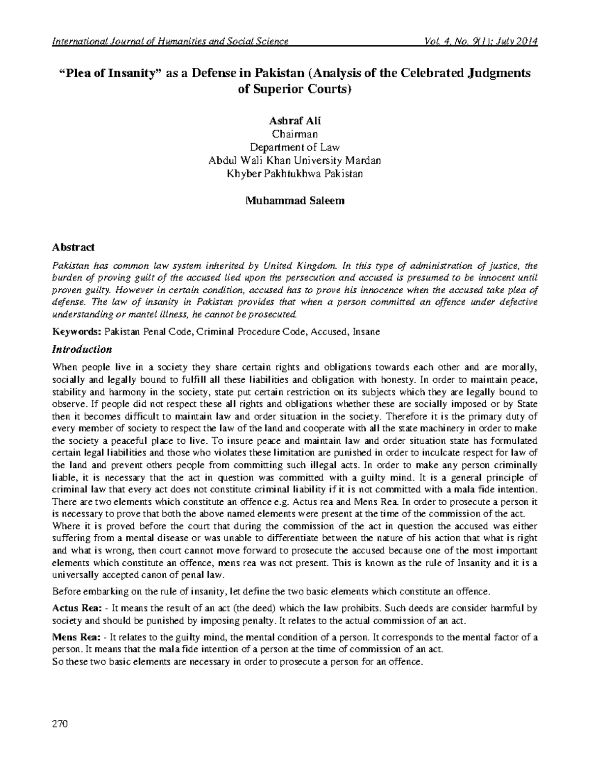 Pleas OF Insanity - International Journal of Humanities and Social ...