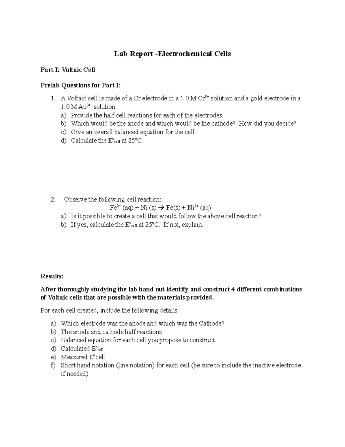 Lab+ReportElectochemical+Cells Lab Report Electrochemical Cells