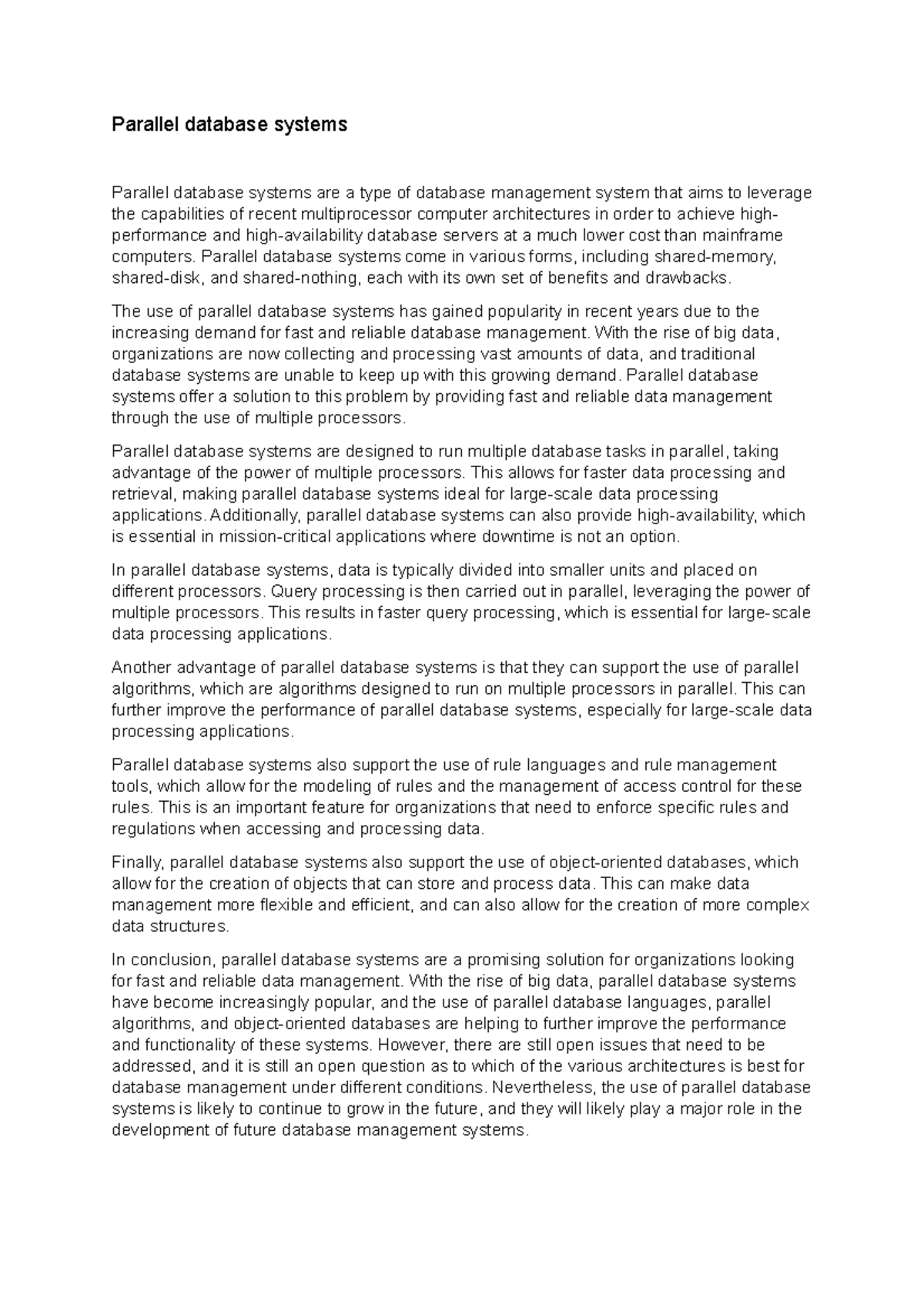 Essay - Parallel database systems - Parallel database systems Parallel ...