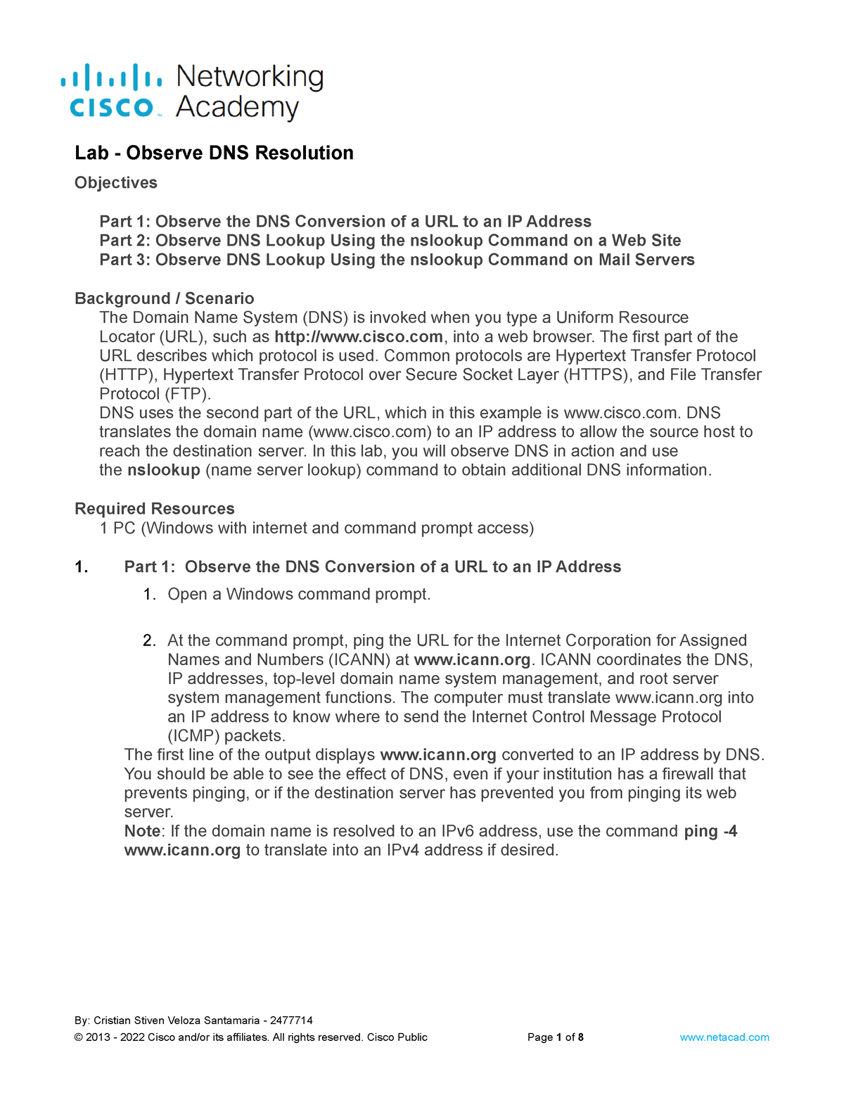 15.4.8 Lab - Observe DNS Resolution - Lab - Observe DNS Resolution