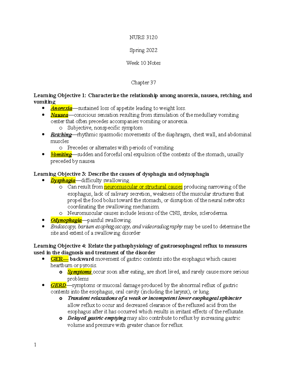 NURS 3120 Spring 2022 Week 10 Notes completed - NURS 3120 Spring 2022 ...