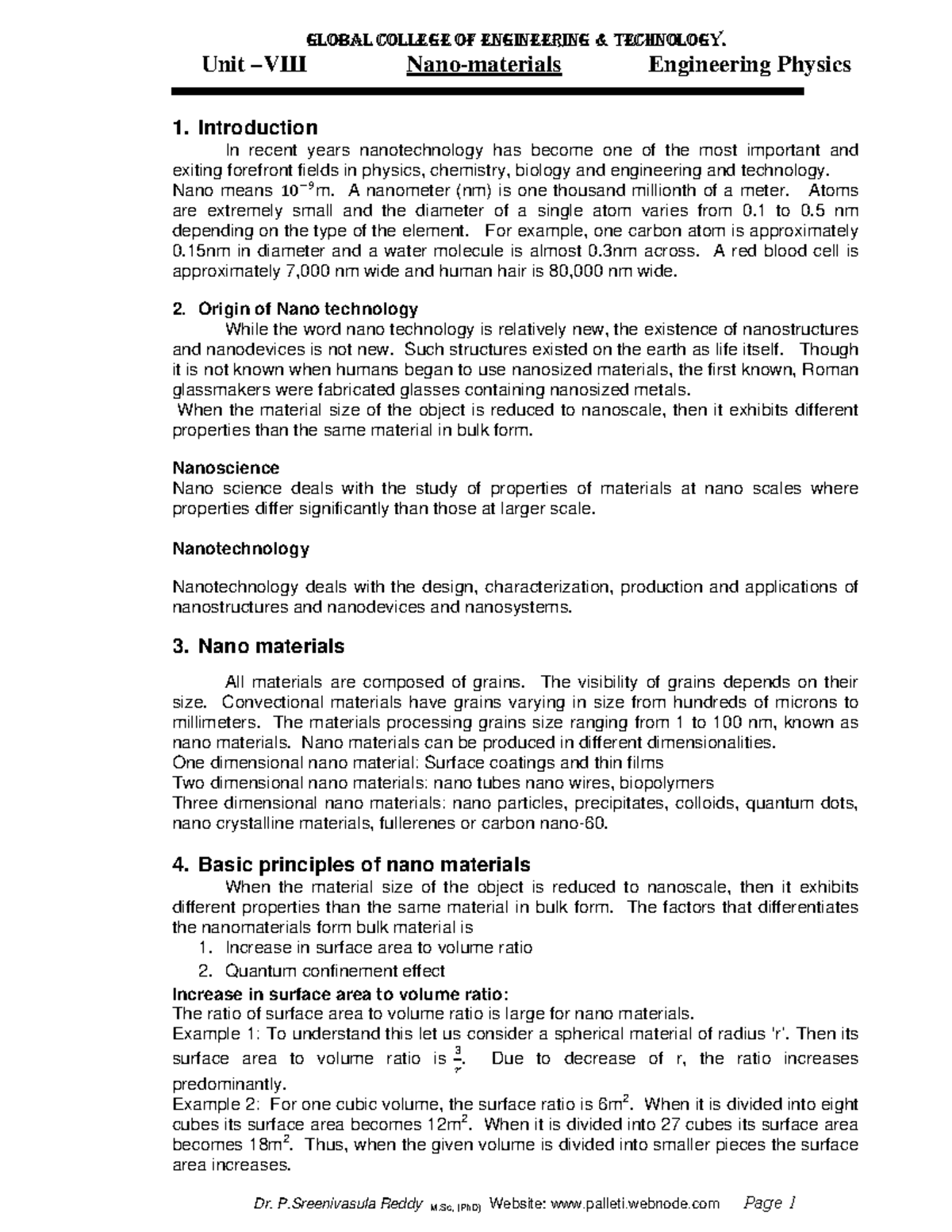 Unit 8 nano materials 1 Unit VIII Nanomaterials Engineering Physics