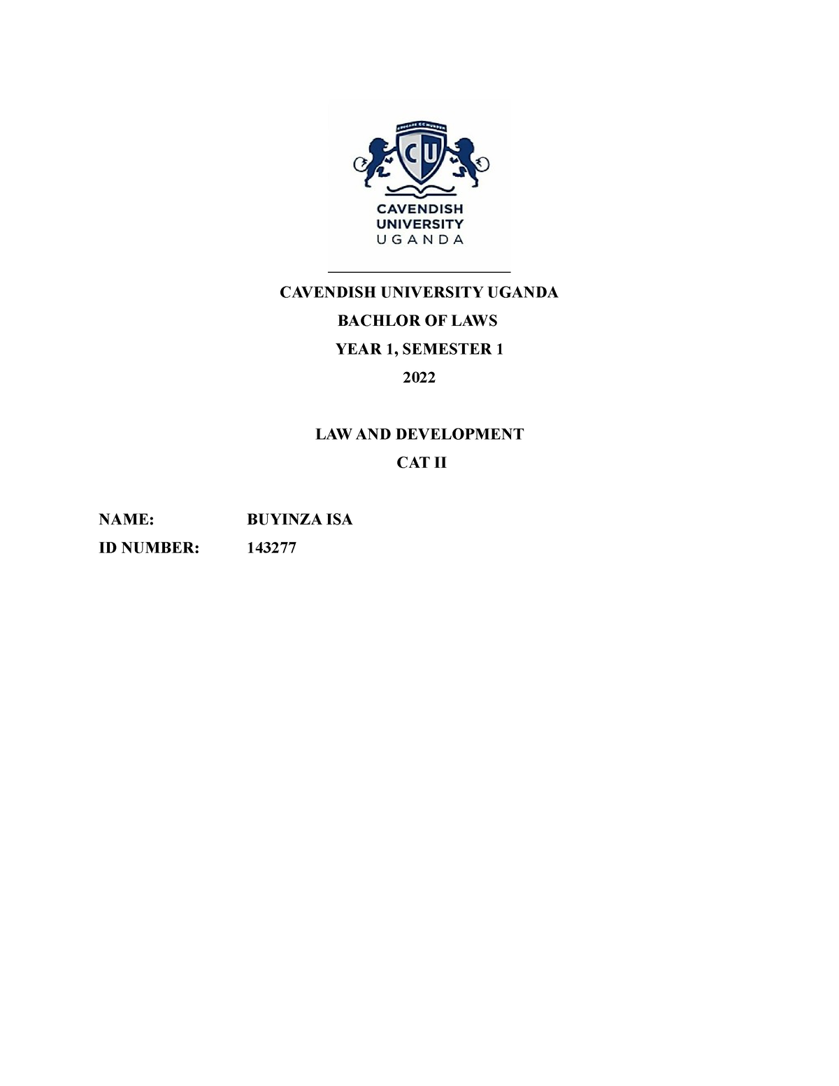 cavendish university assignment cover page