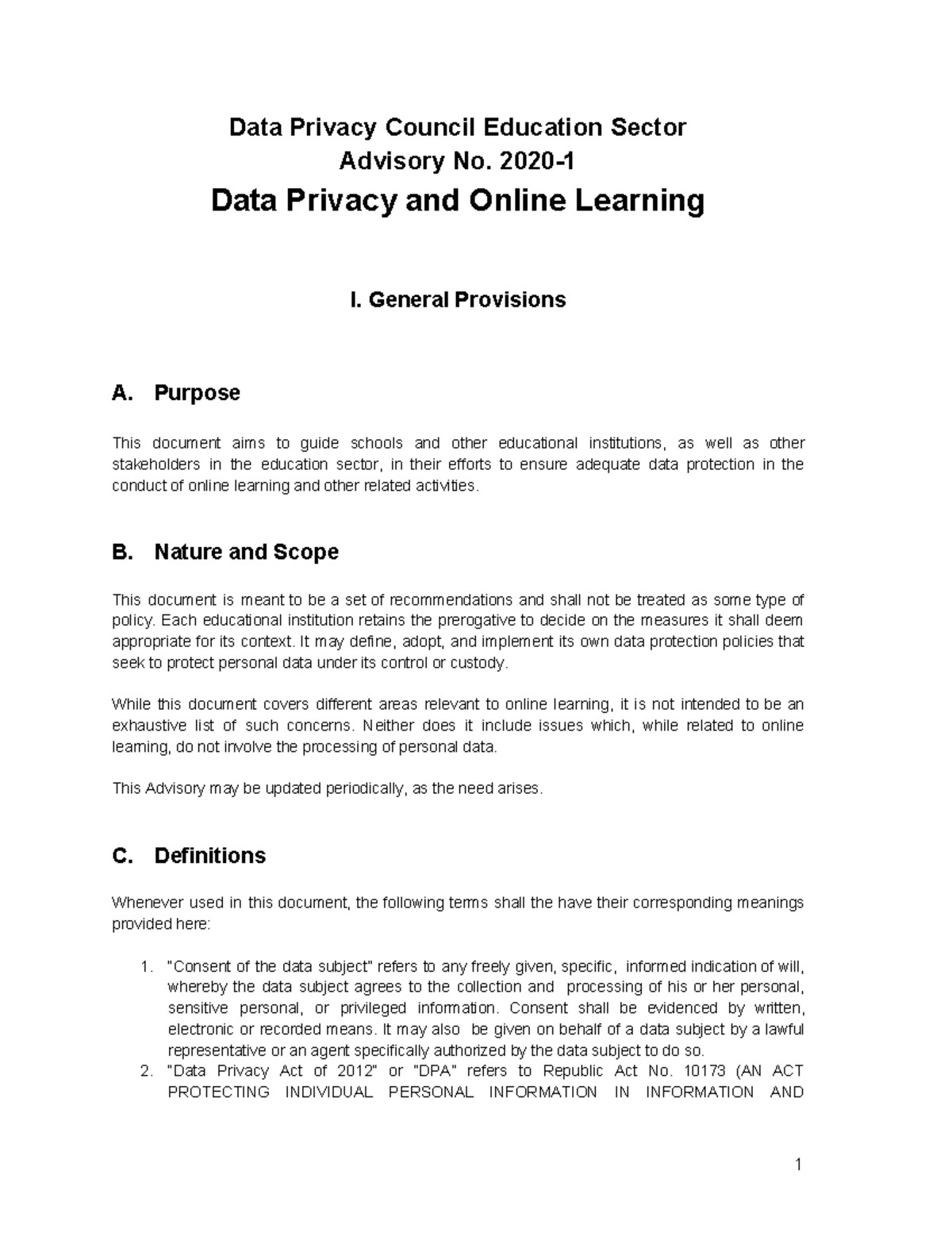 DP Council Education Sector Advisory No - 2020- Data Privacy and Online ...