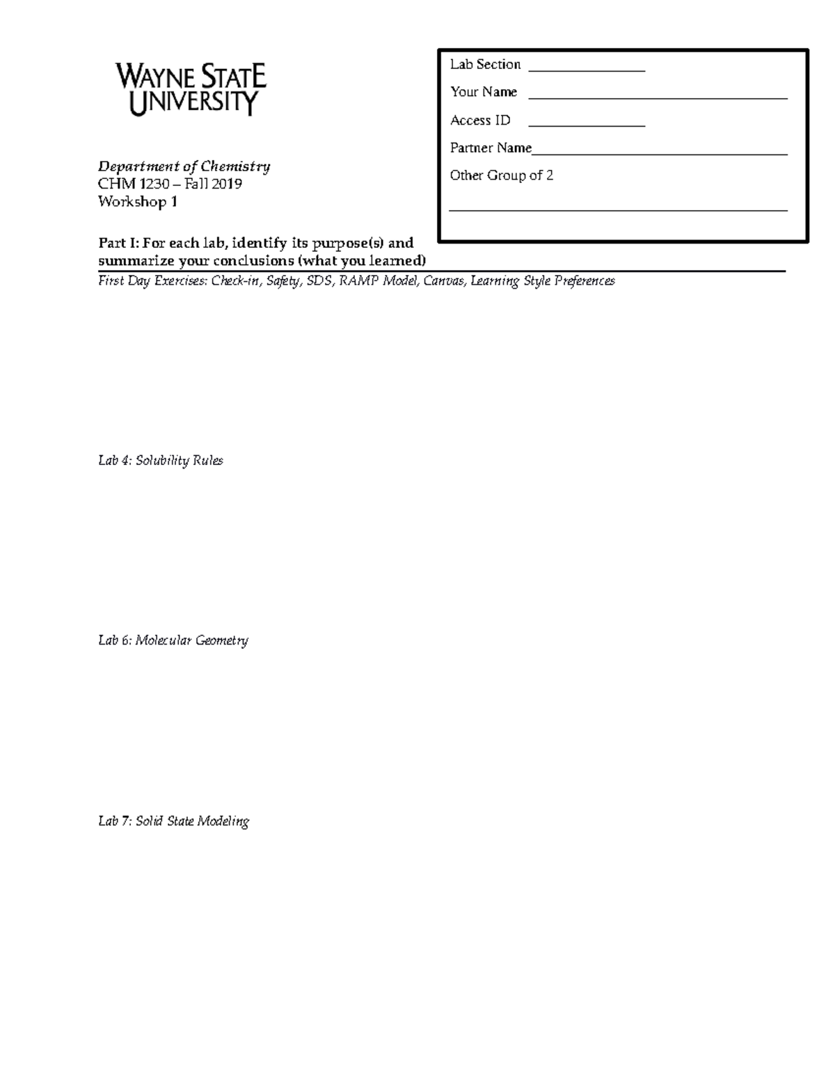 Workshop+1+F+2019 +v1 - Department of Chemistry CHM 1230 – Fall 2019 ...