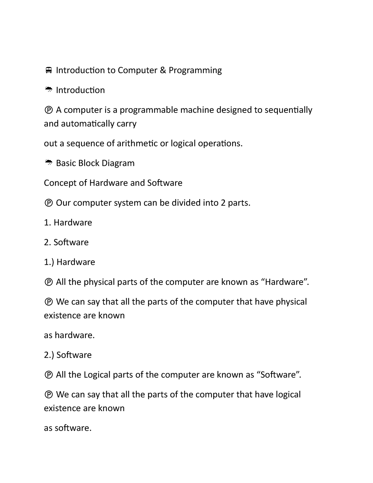 Introduction to Computer - Basic Block Diagram Concept of Hardware and ...