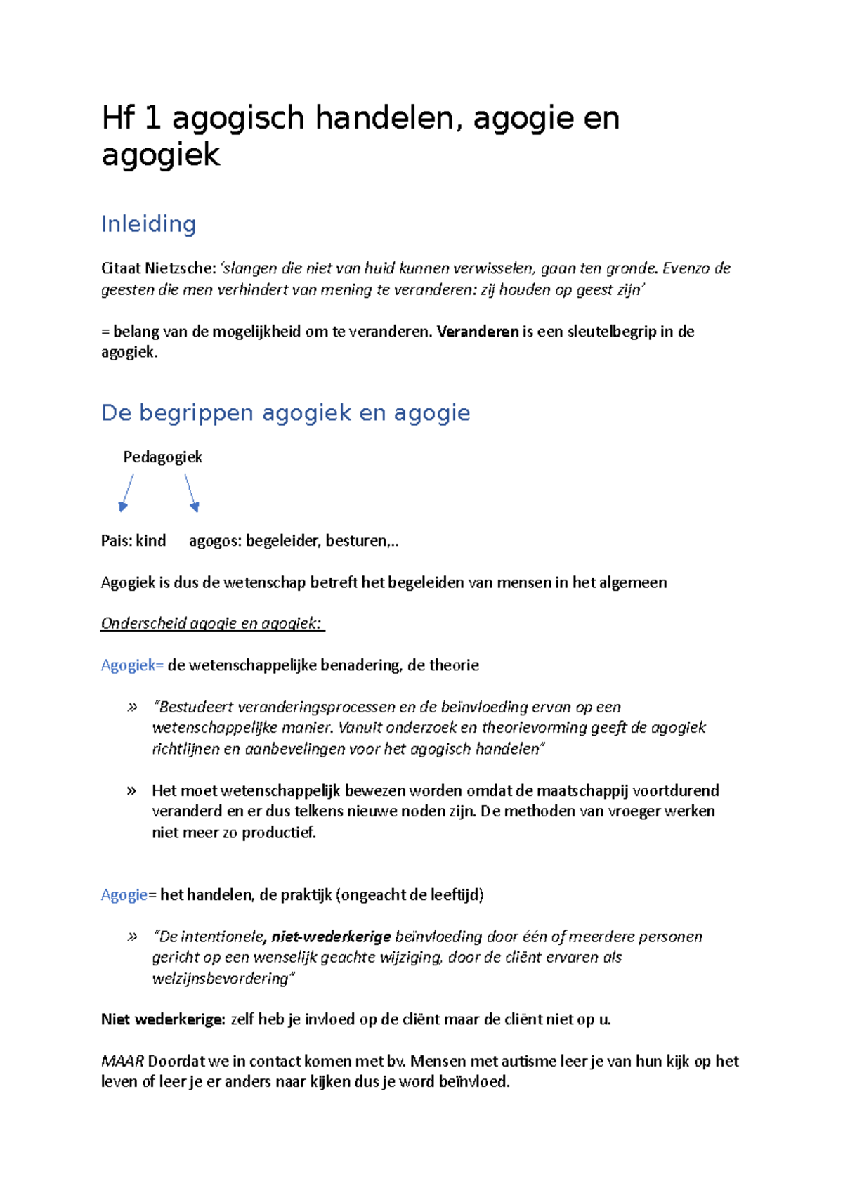 Inleiding tot de orthopedagogie - Hf 1 agogisch handelen, agogie en ...