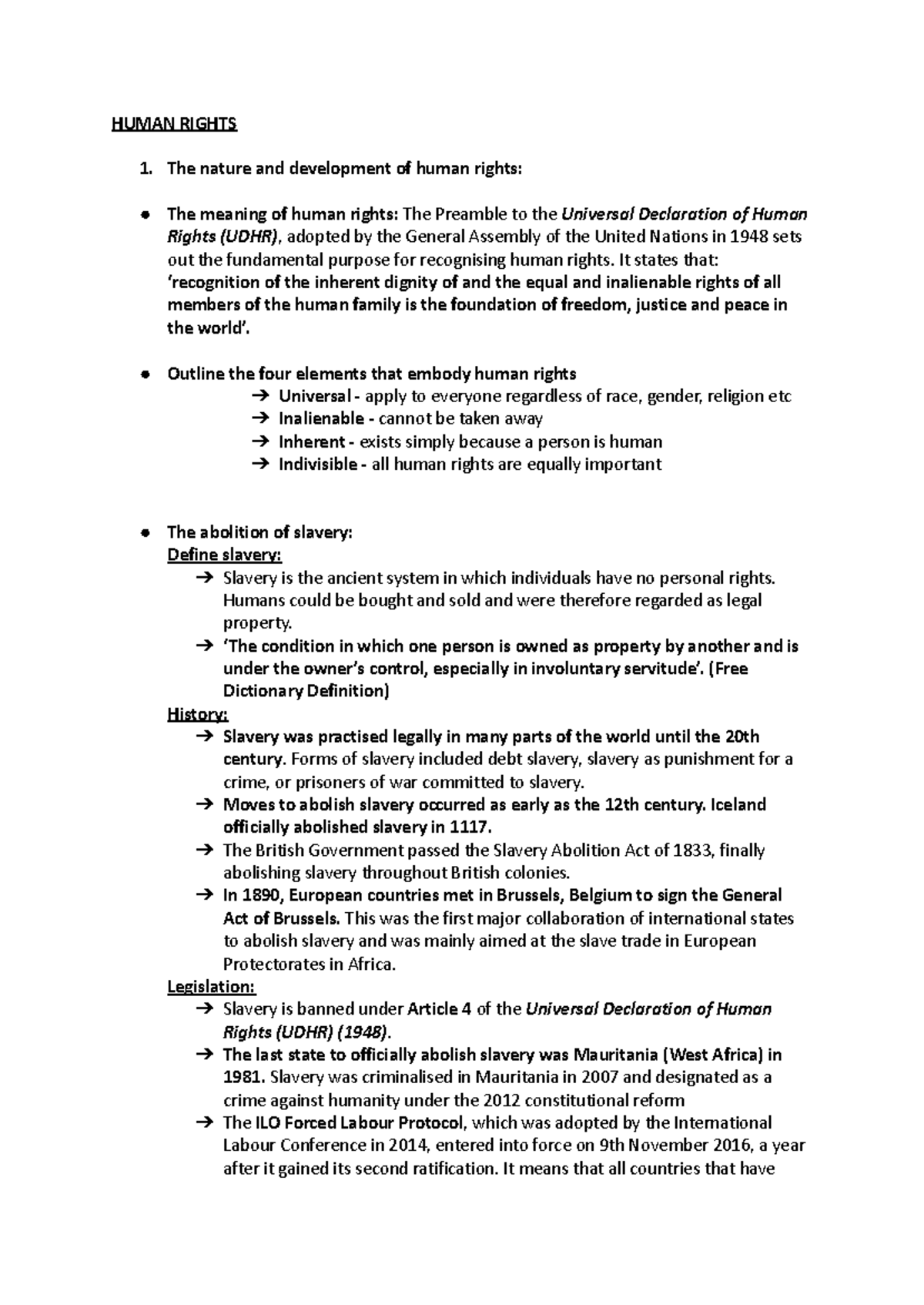 Human rights notes - HUMAN RIGHTS The nature and development of human ...
