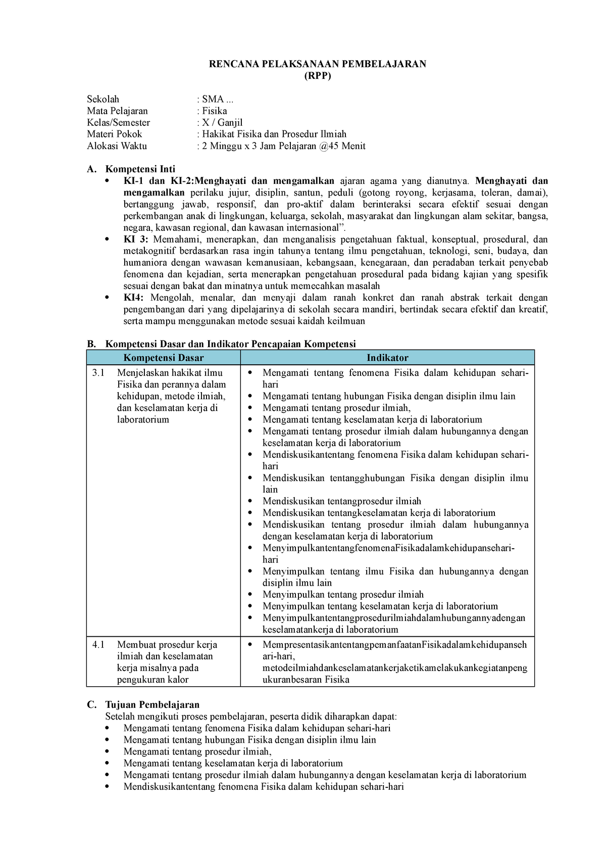 12. RPP 1 - Rpp - RENCANA PELAKSANAAN PEMBELAJARAN (RPP) Sekolah : SMA ...