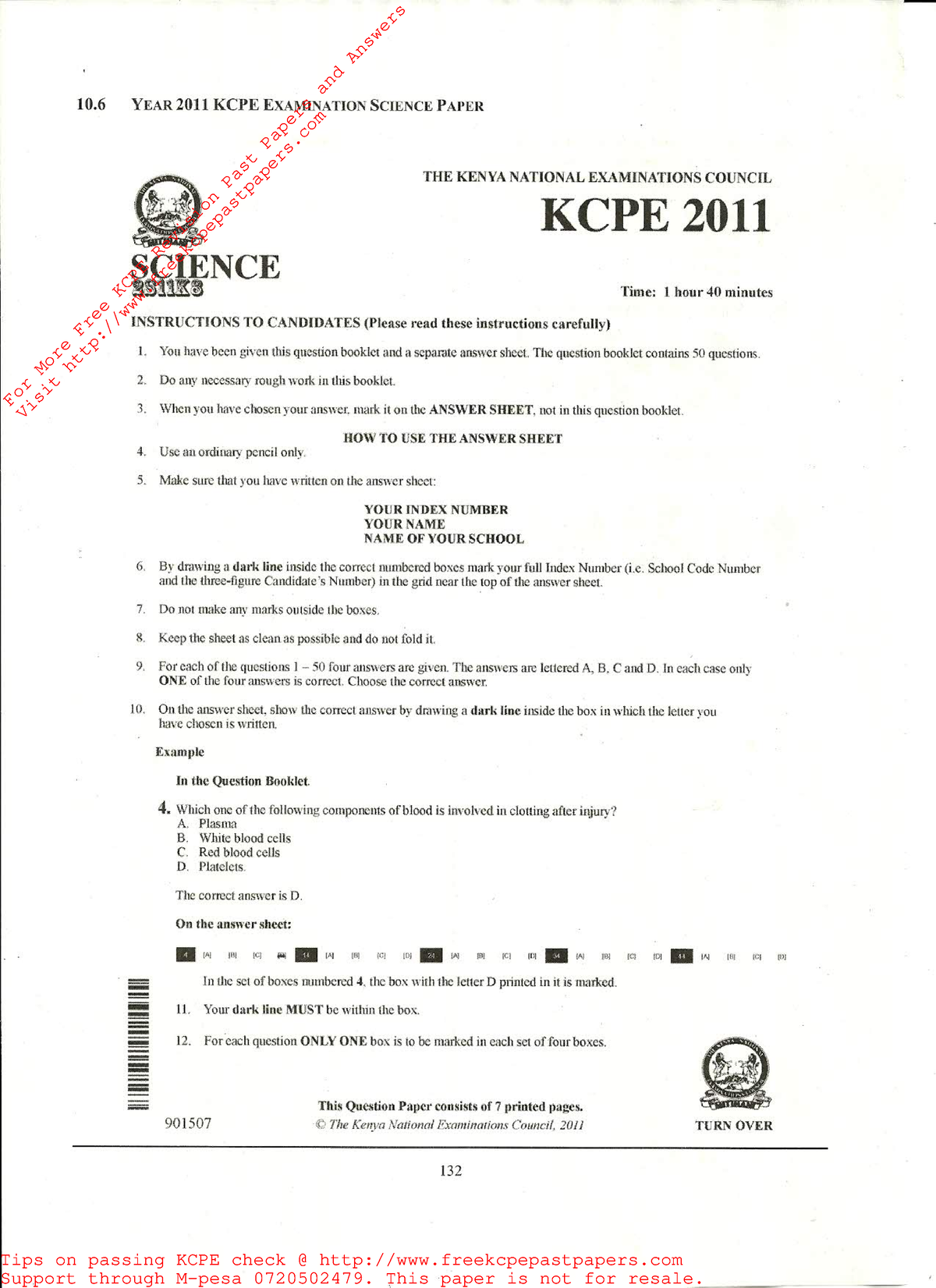 2011 KCPE Science E - EXAM - For More Free KCPE Revision Past Papers ...