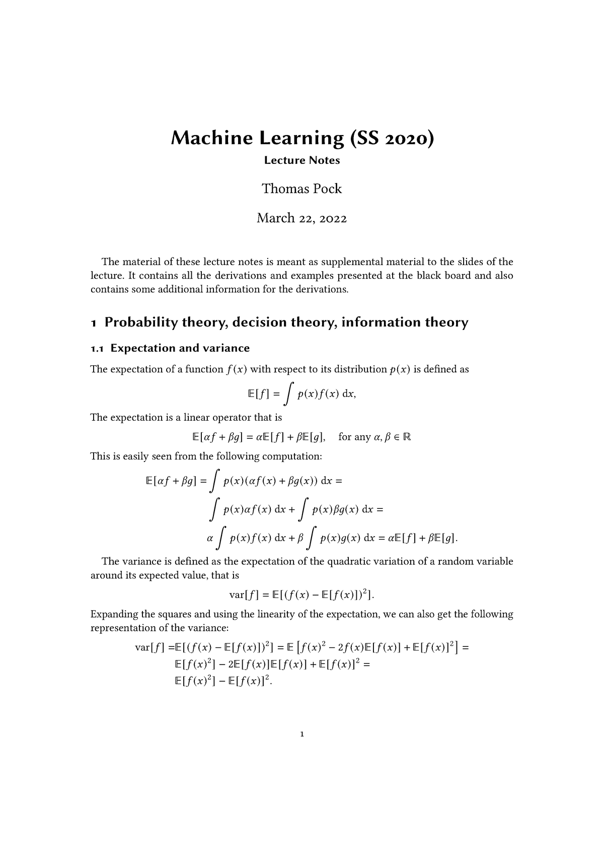 Machine Learning 2 Lecture Notes - Machine Learning (SS 2020) Lecture ...