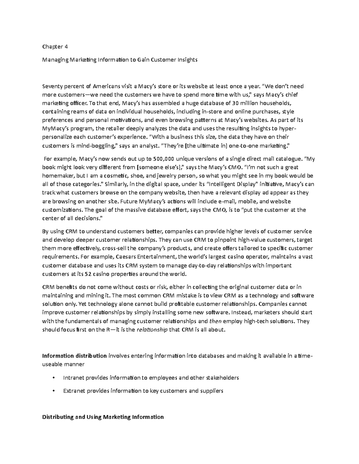 Chapter 4l - Lecture notes 4 - Chapter 4 Managing Marketing Information ...