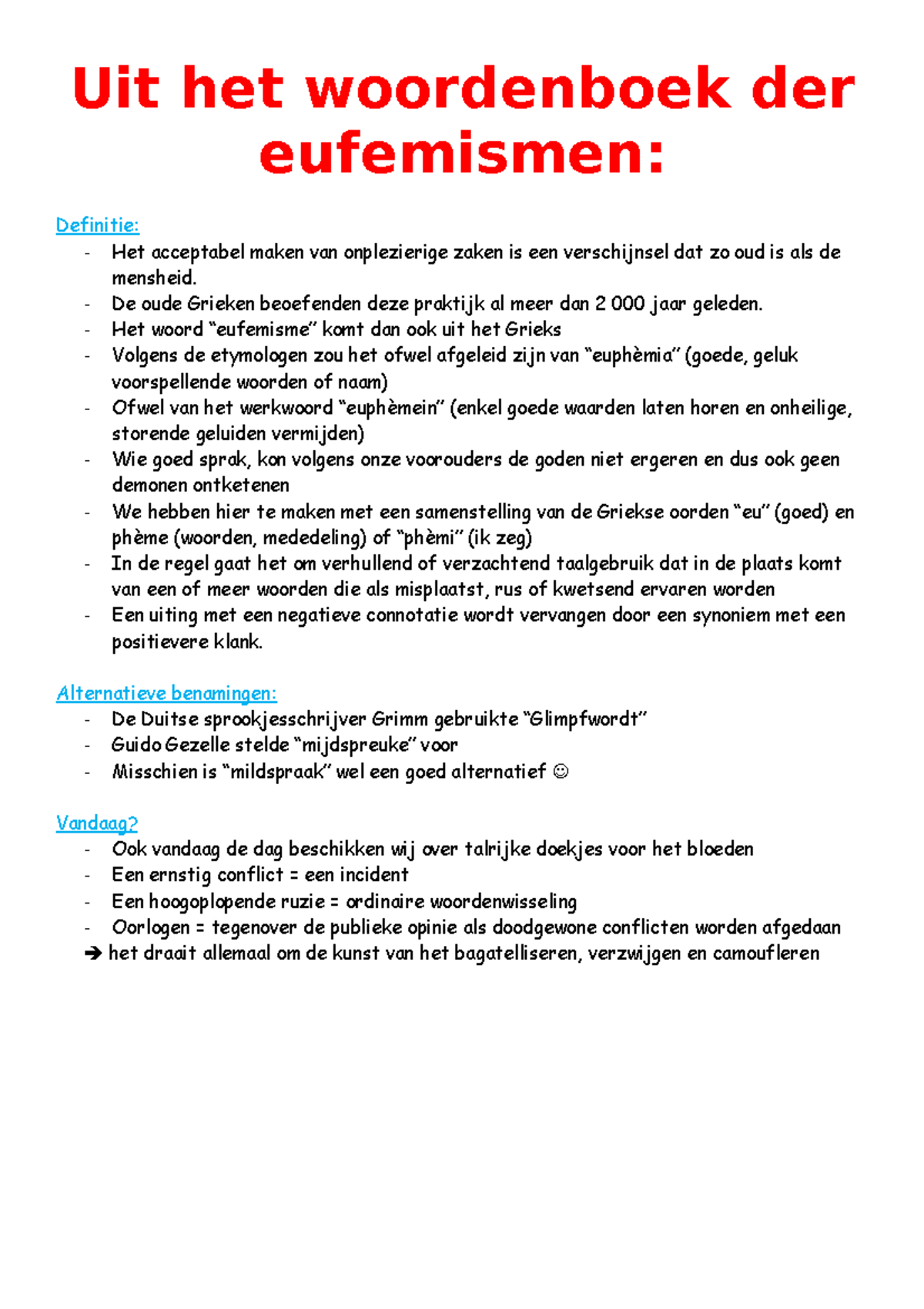 Uit het woordenboek der eufemismen Uit het woordenboek der eufemismen Definitie Het