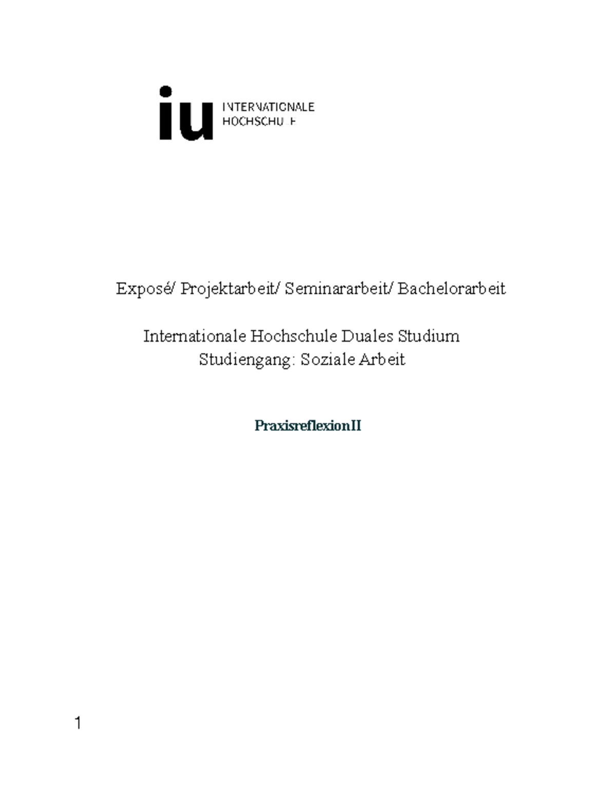 Praxisreflexion - Exposé/ Projektarbeit/ Seminararbeit/ Bachelorarbeit ...